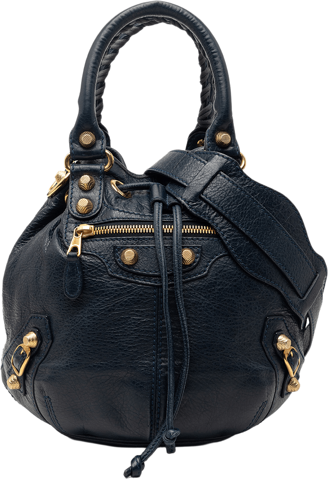Balenciaga Mini Lambskin Motocross Giant 12 Pompon Bag, från Luxclusif, i färgen blå.