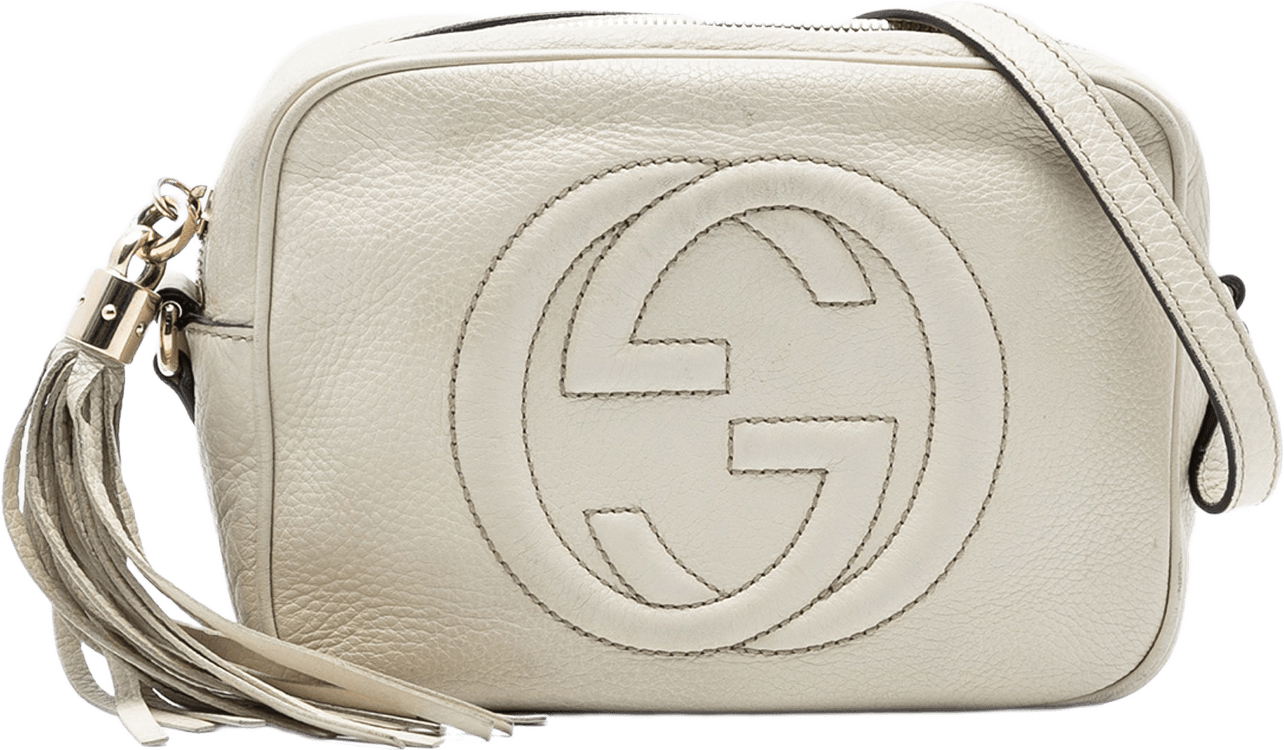 Gucci Leather Soho Disco Crossbody, från Luxclusif, i färgen vit.
