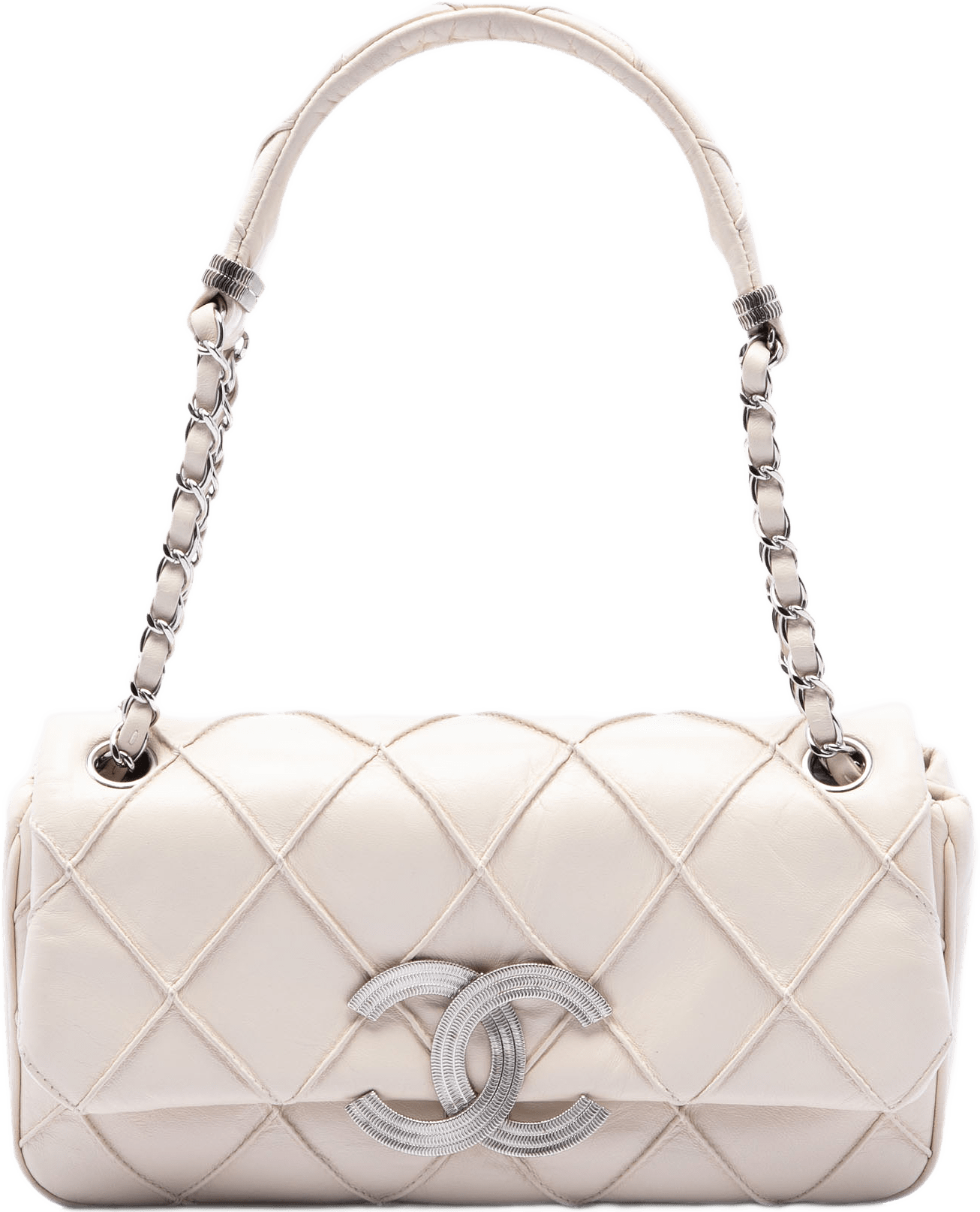 Chanel Cc Double Stitch Lambskin Single Flap, från Luxclusif, i färgen vit.