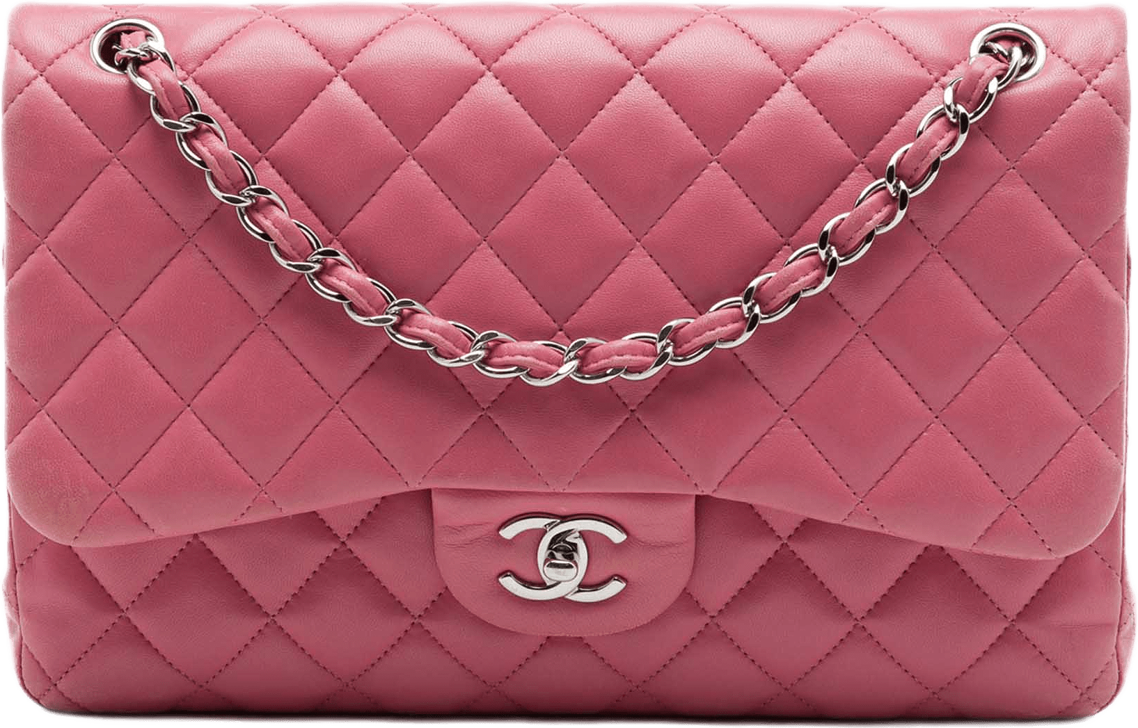 Chanel Jumbo Classic Lambskin Double Flap, från Luxclusif, i färgen rosa.