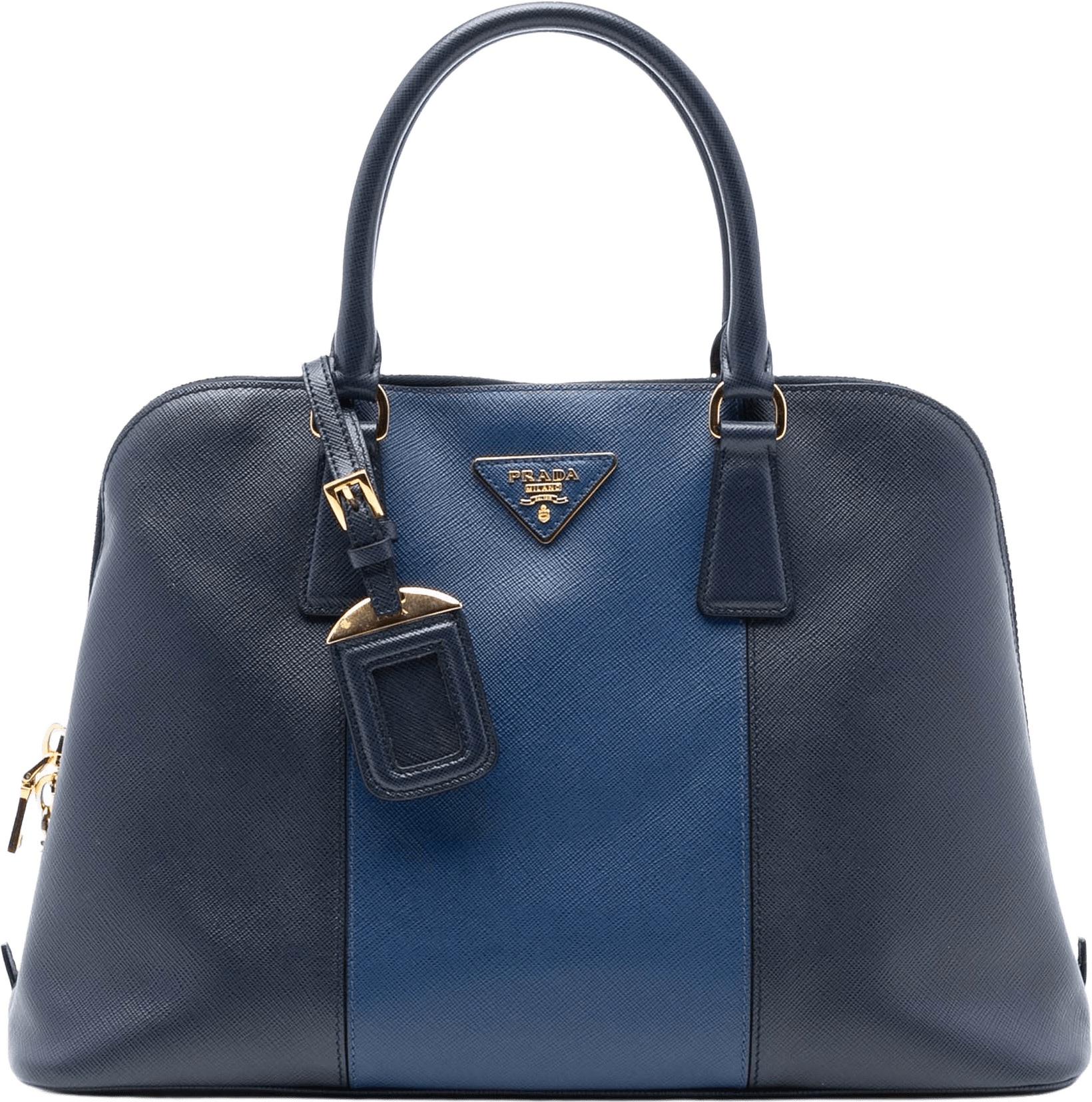 Prada Medium Bicolor Saffiano Lux Promenade Satchel, från Luxclusif, i färgen navy.