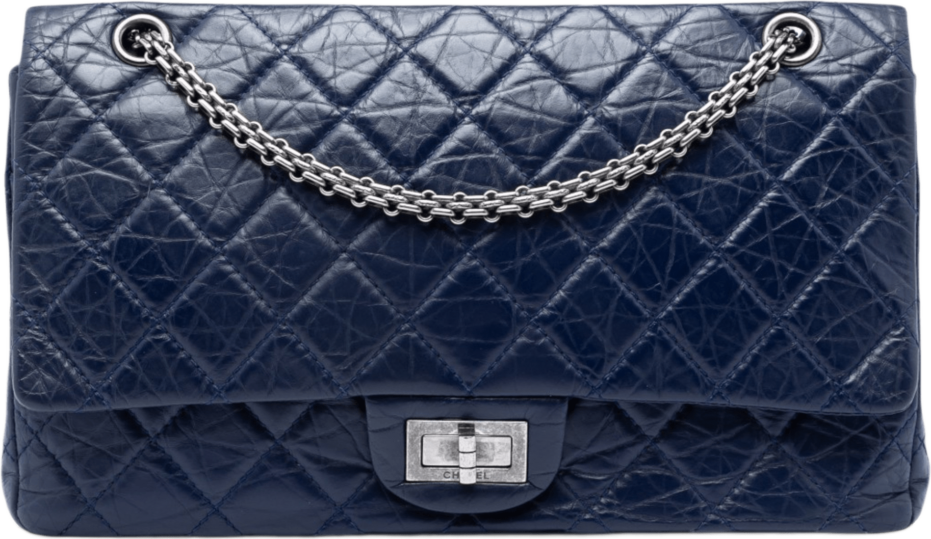 Chanel Quilted Aged Calfskin Reissue 2.55 Double Flap 227, från Luxclusif, i färgen blå.