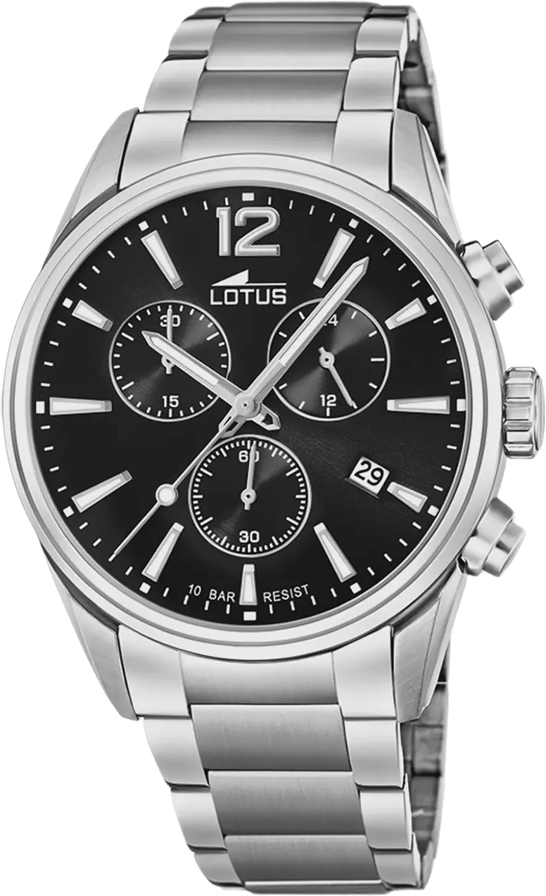 Lotus Herrklocka - Kronograf, Stål/svart, 42 Mm, från Lotus, i färgen silver.