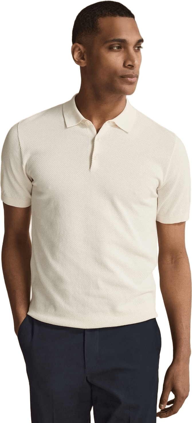 Cotton Texture Knitted Ss Polo Sweater (vincent), från John Henric, i färgen off white.