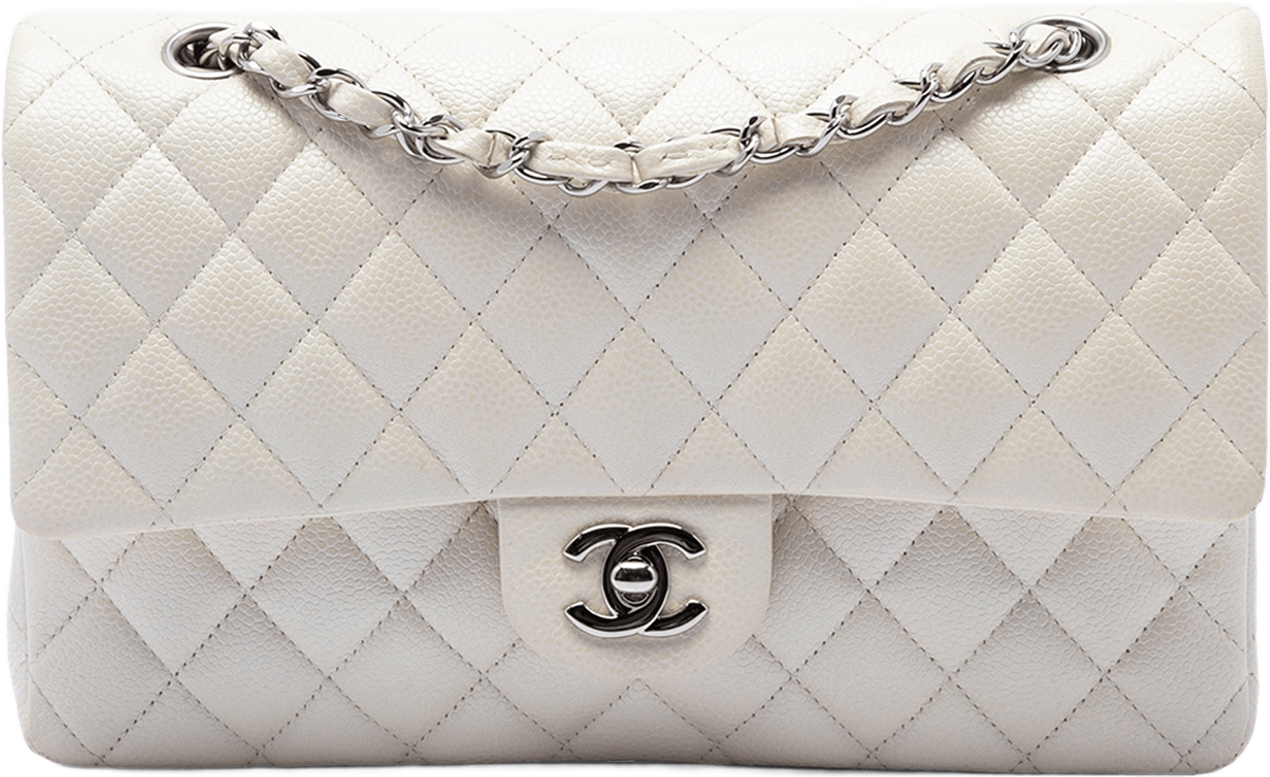Chanel Medium Classic Caviar Double Flap, från Luxclusif, i färgen vit.