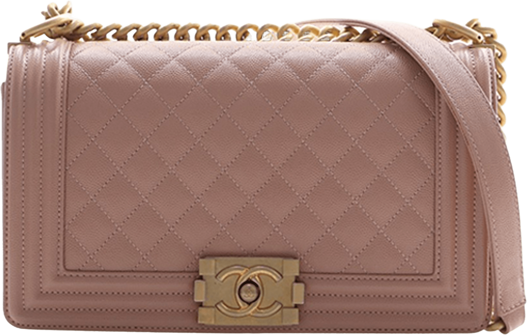 Chanel Old Medium Quilted Caviar Boy Flap, från Luxclusif, i färgen nude.