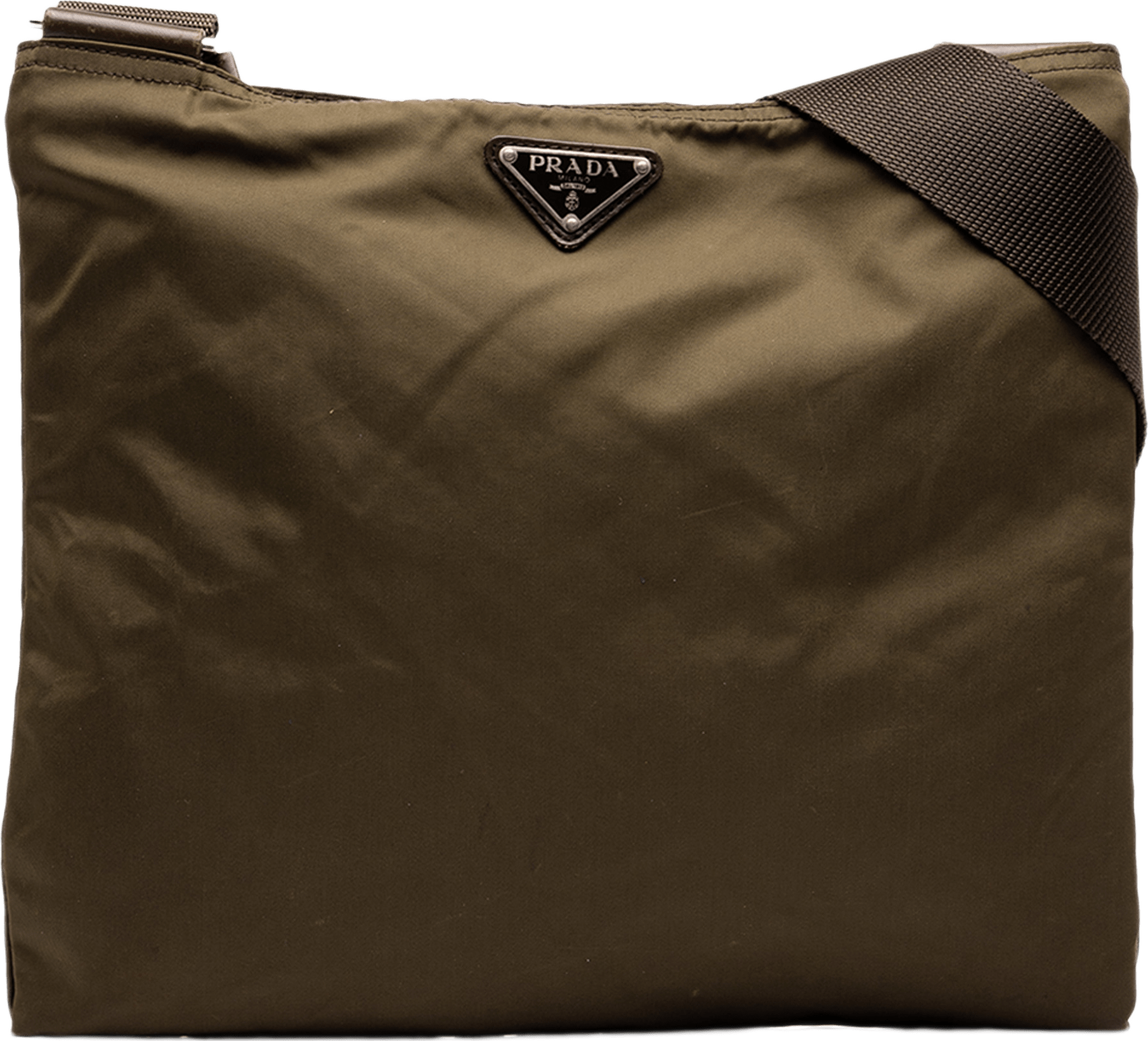 Prada Tessuto Zip Top Crossbody, från Luxclusif, i färgen brun.