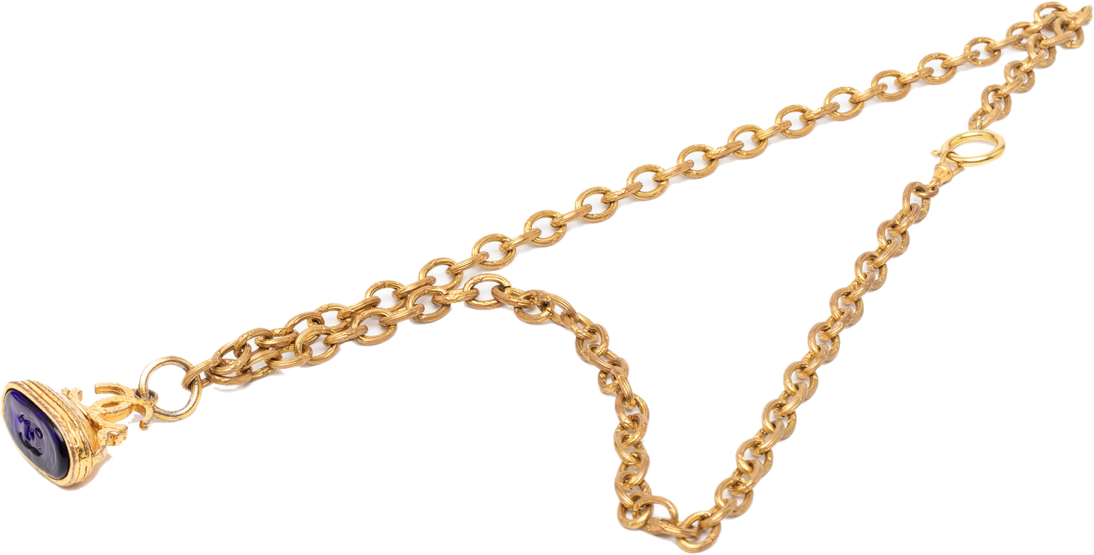 Chanel Cc Gold Plated Gripoix Stamp Pendant Necklace, från Luxclusif, i färgen gold.