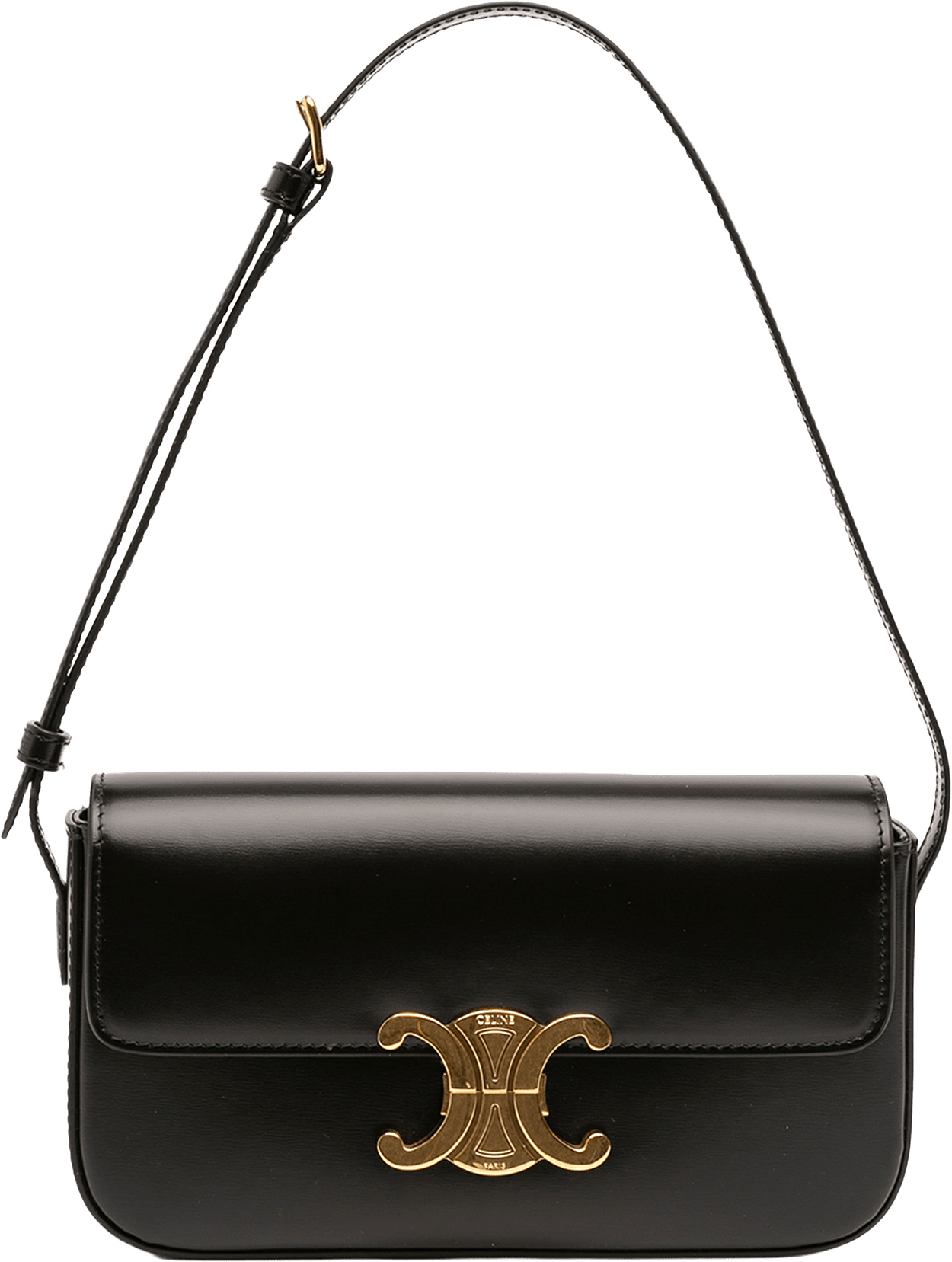 Celine Shiny Calfskin Triomphe Claude Shoulder Bag, från Luxclusif, i färgen black.