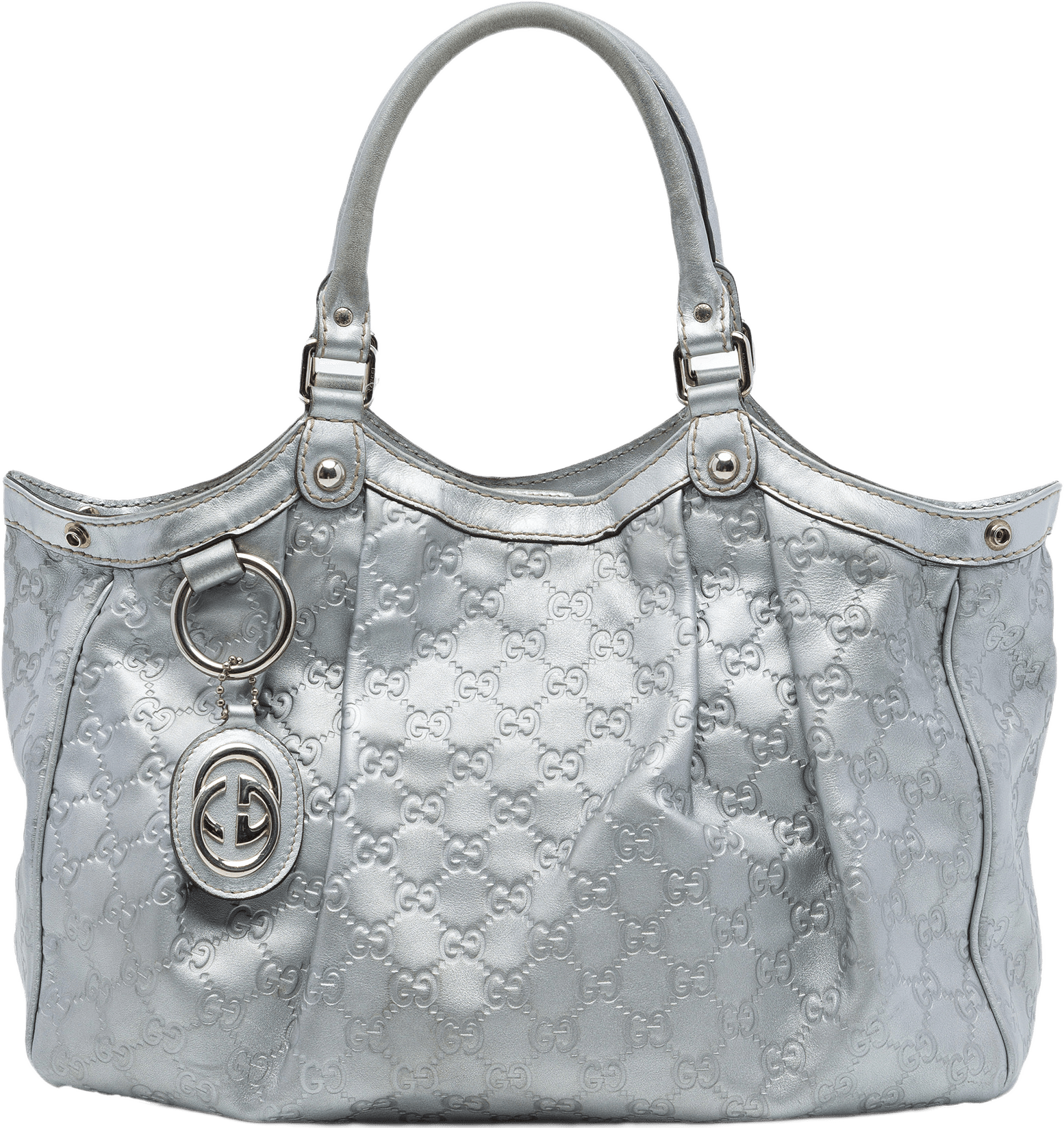 Gucci Medium Metallic Guccissima Sukey Tote, från Luxclusif, i färgen silver.