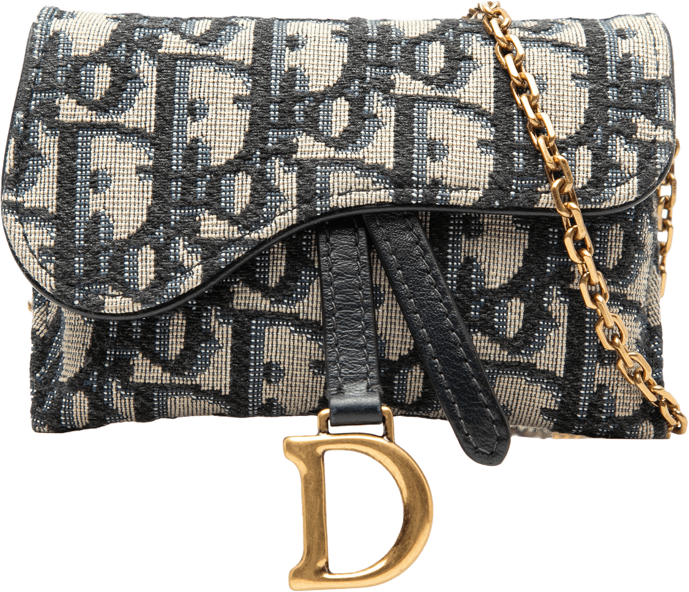 Dior Nano Oblique Canvas Saddle Chain Pouch, från Luxclusif, i färgen blue.