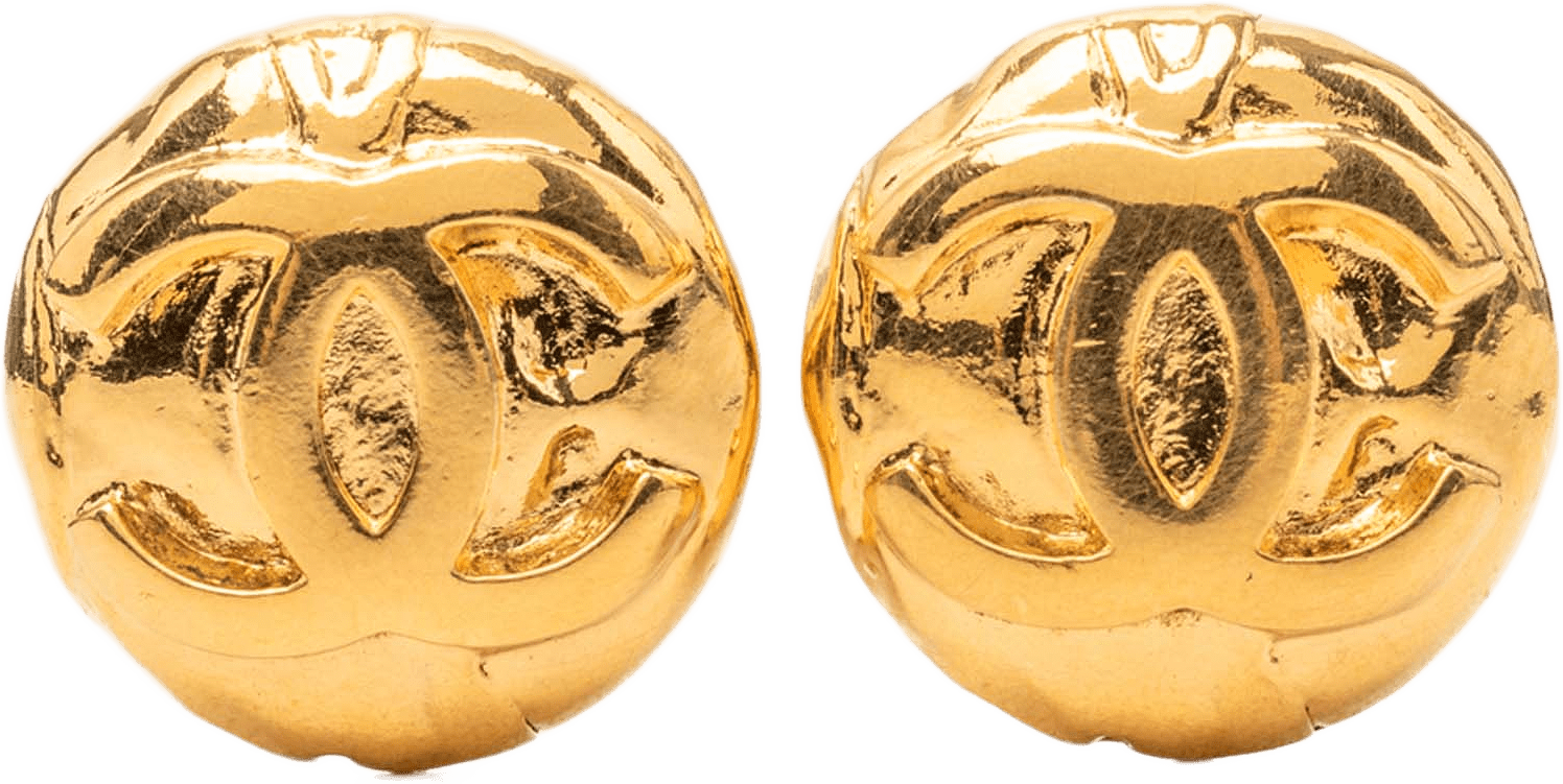 Chanel Cc Gold Plated Round Clip On Earrings, från Luxclusif, i färgen gold.