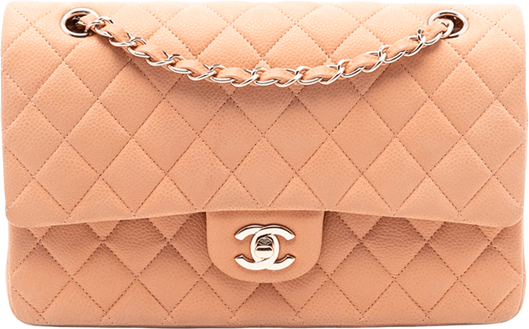 Chanel Medium Classic Caviar Double Flap, från Luxclusif, i färgen peach.