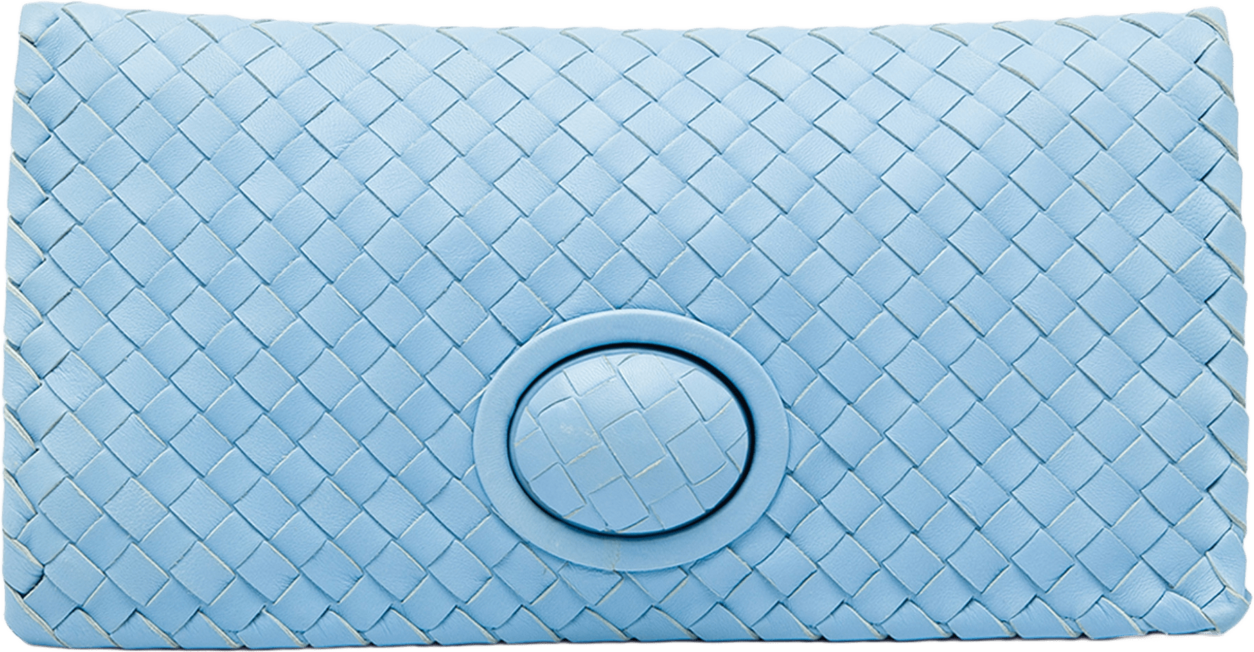 Bottega Veneta Nappa Intrecciato Turn Lock Clutch, från Luxclusif, i färgen blå.