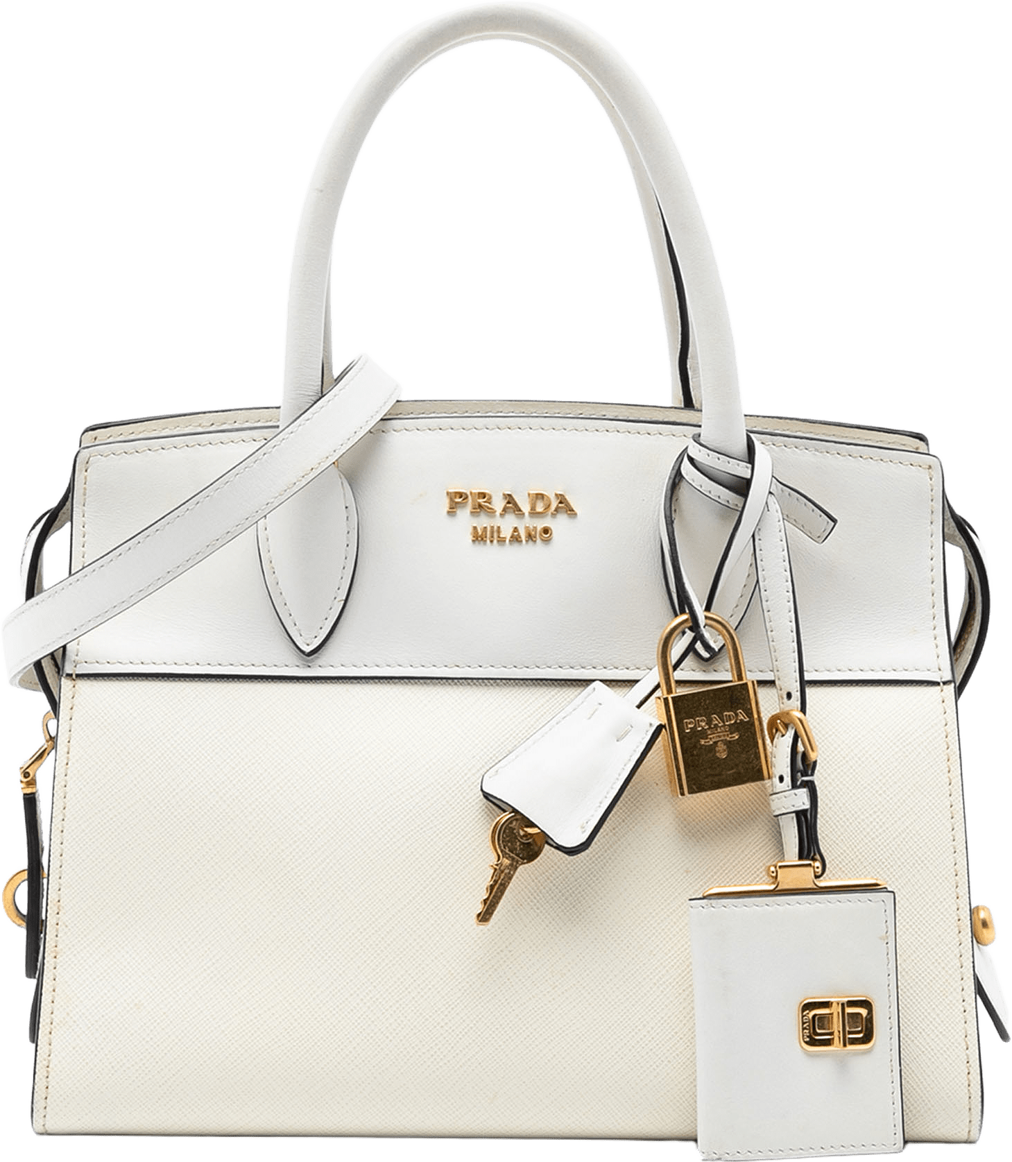 Prada Saffiano And City Calf Esplanade Satchel, från Luxclusif, i färgen white.