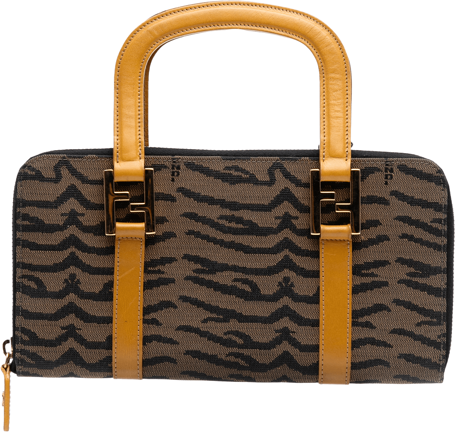Fendi Zebra Print Canvas Twins Handbag, från Luxclusif, i färgen brown.