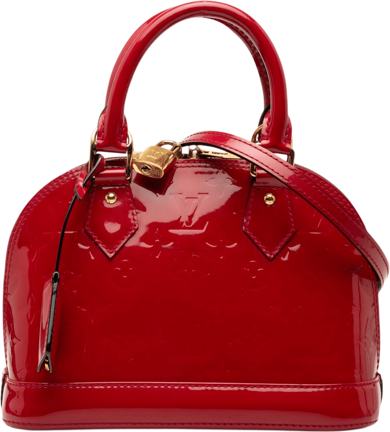 Louis Vuitton Monogram Vernis Alma Bb, från Luxclusif, i färgen röd.