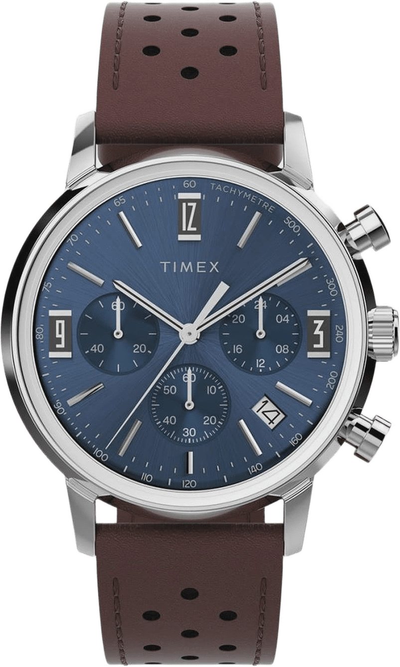 Timex Marlin Chronograph Herr, Blå/brun Läderrem - Tw2w10200, från Timex, i färgen 1.