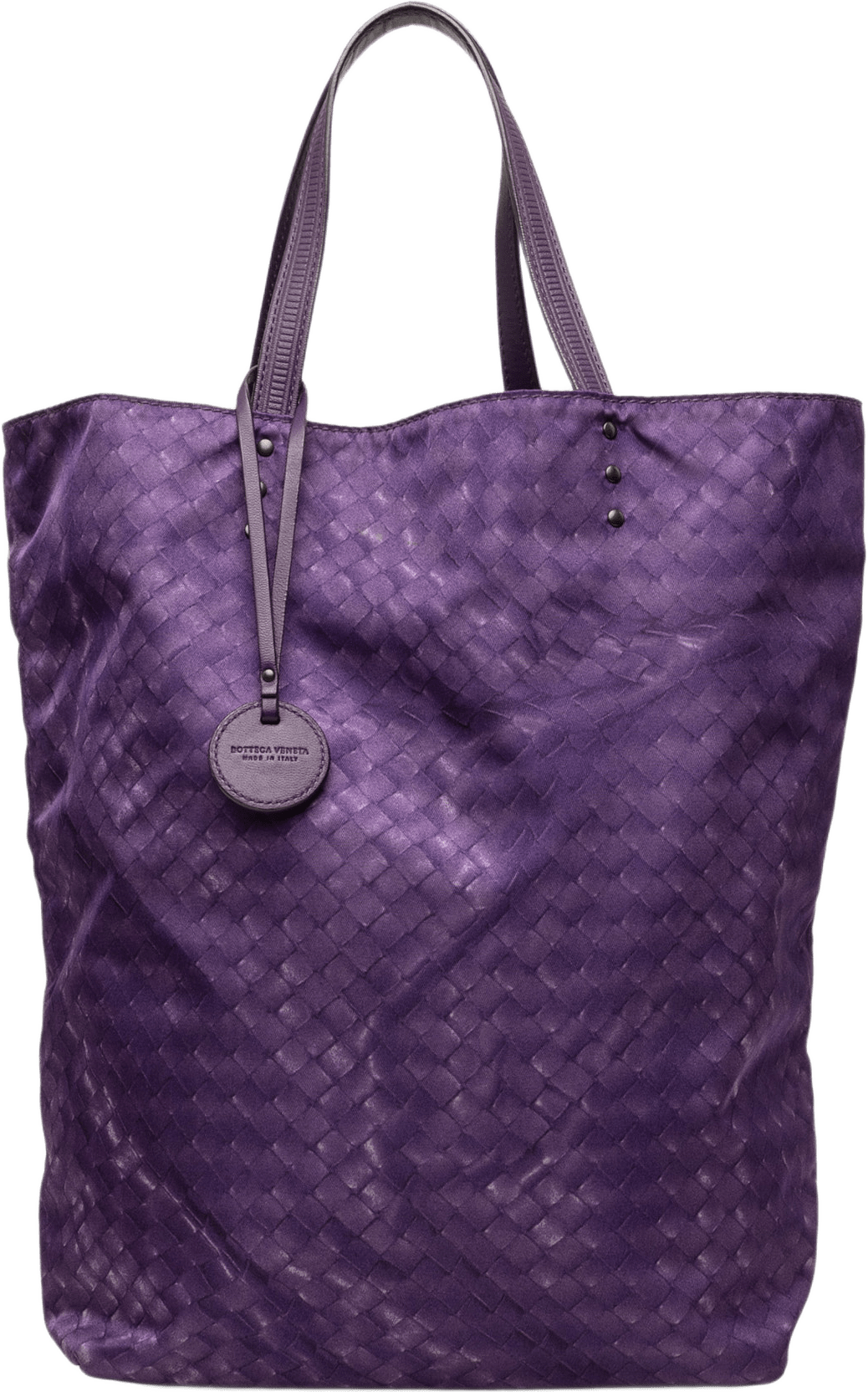 Bottega Veneta Nylon Intrecciolusion Vertical Tote, från Luxclusif, i färgen purpur.