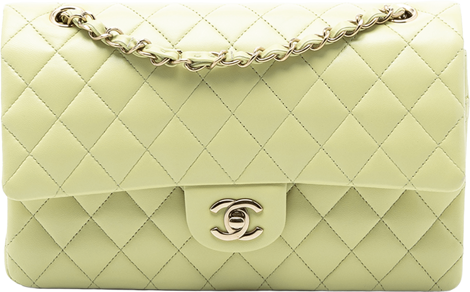 Chanel Medium Classic Lambskin Double Flap, från Luxclusif, i färgen mint.
