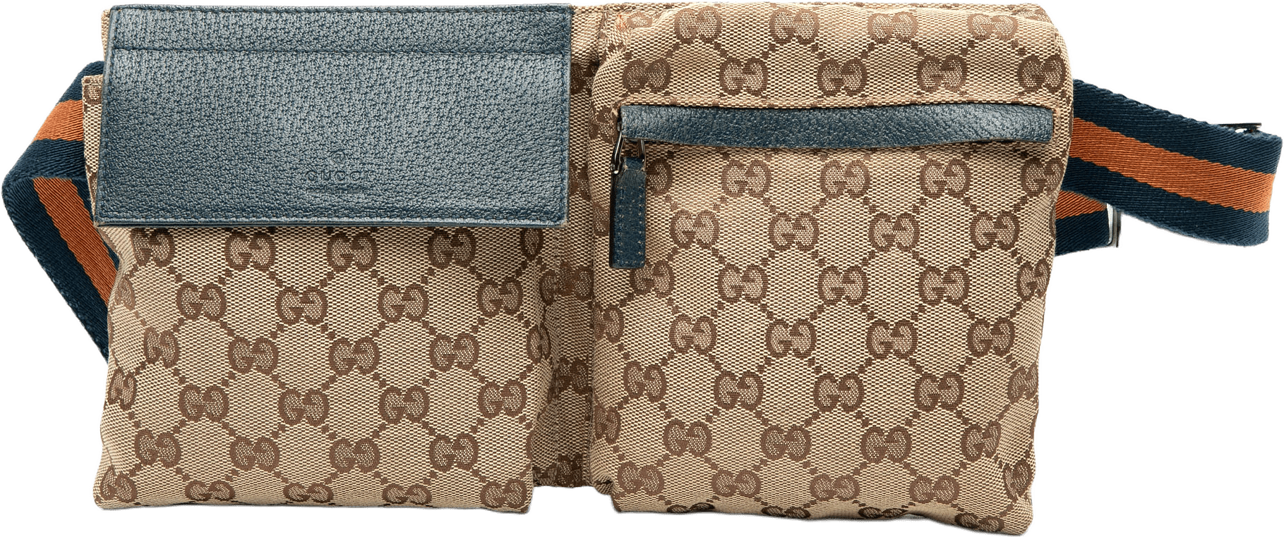 Gucci Gg Canvas Web Double Pocket Belt Bag, från Luxclusif, i färgen beige.