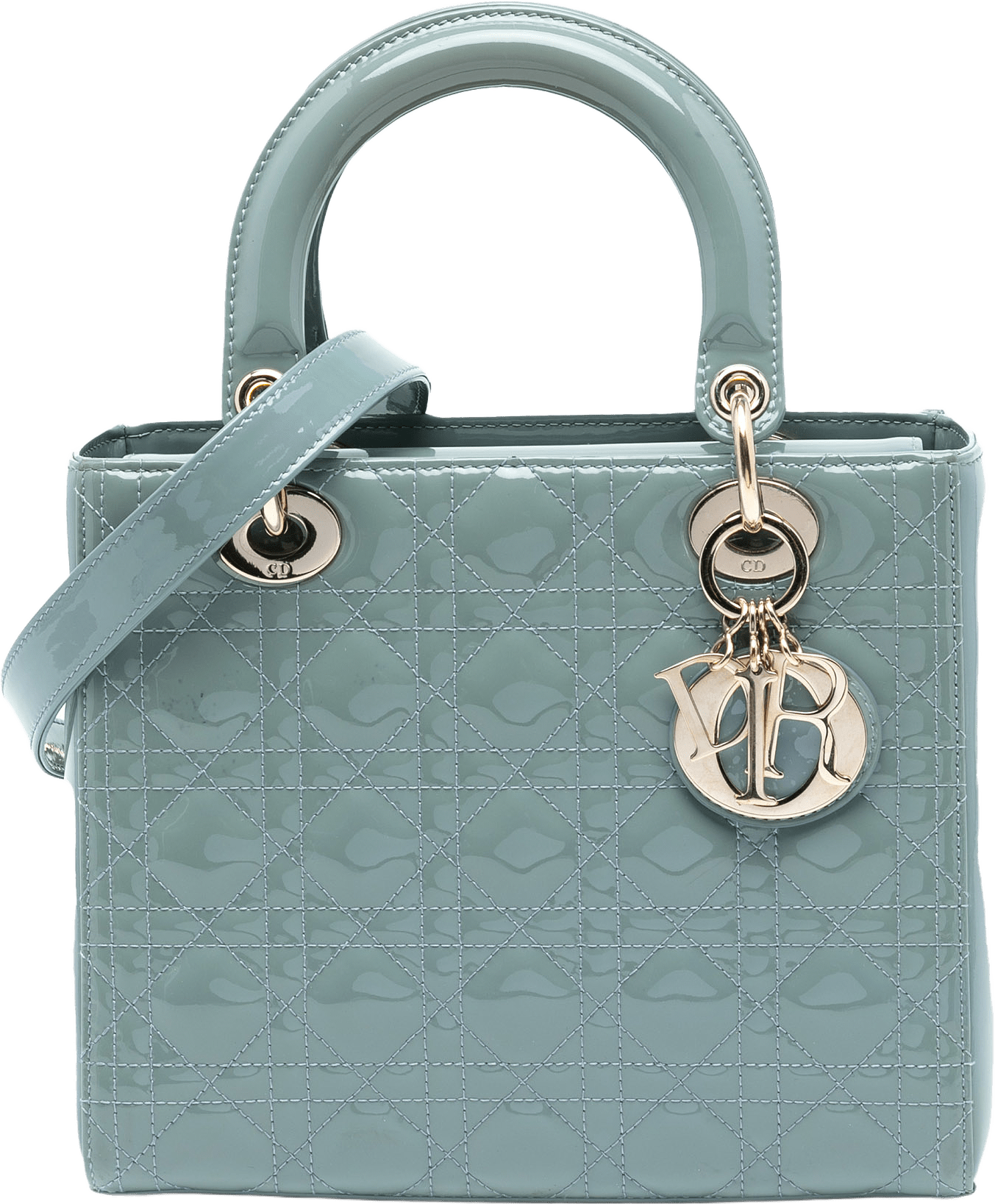 Dior Medium Patent Cannage Lady Dior, från Luxclusif, i färgen light blue.