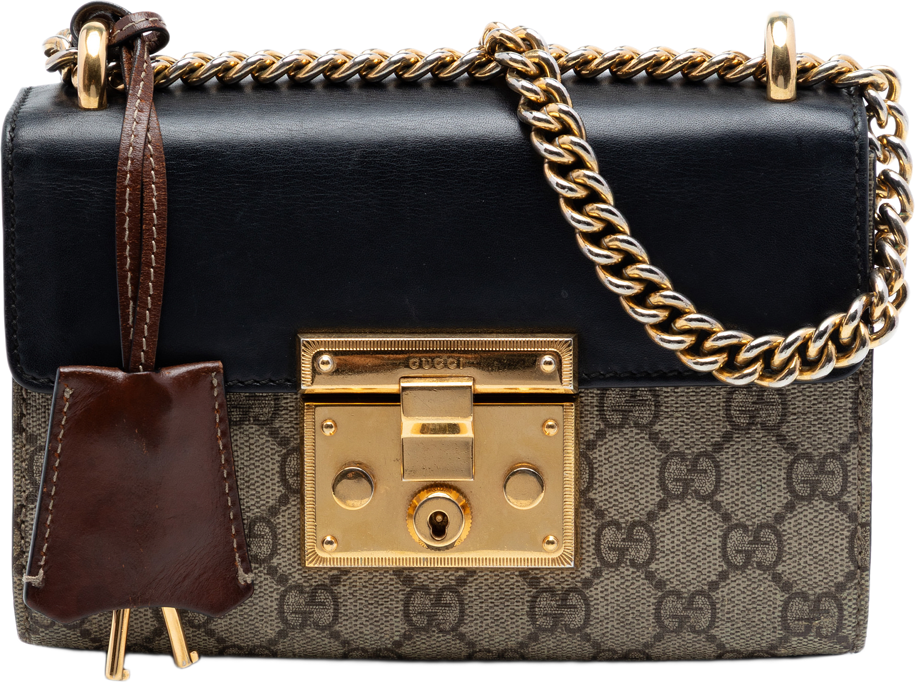 Gucci Small Gg Supreme Padlock Crossbody, från Luxclusif, i färgen beige.