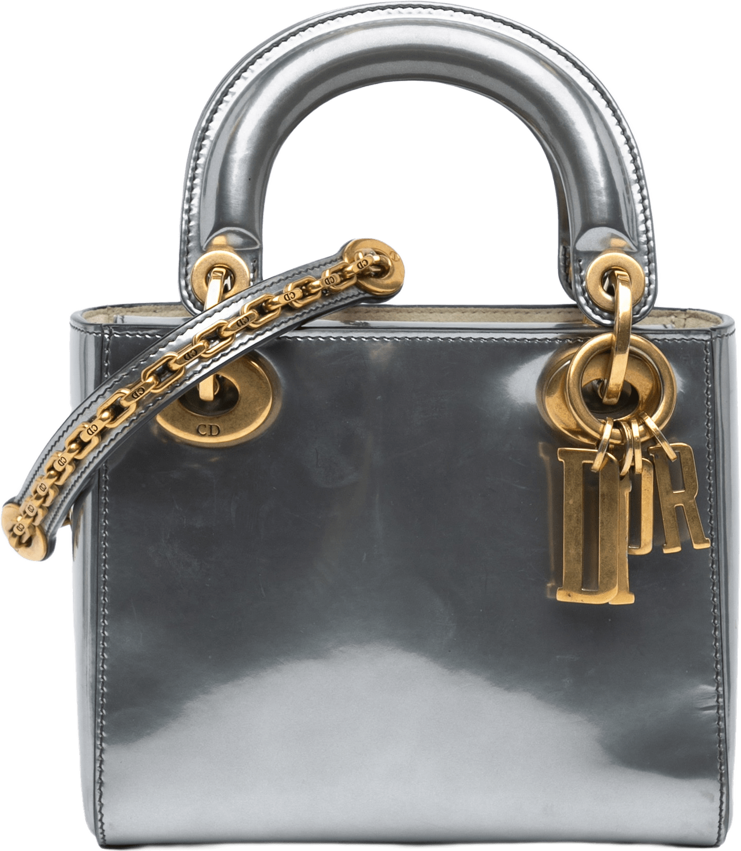 Dior Mini Metallic Glazed Calfskin Lady Dior, från Luxclusif, i färgen silver.