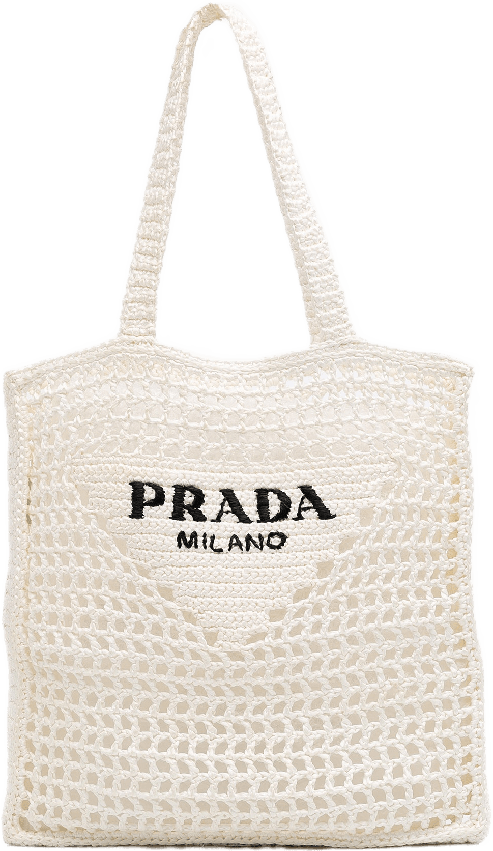 Prada Raffia Effect Crochet Logo Embroidered Tote, från Luxclusif, i färgen white.