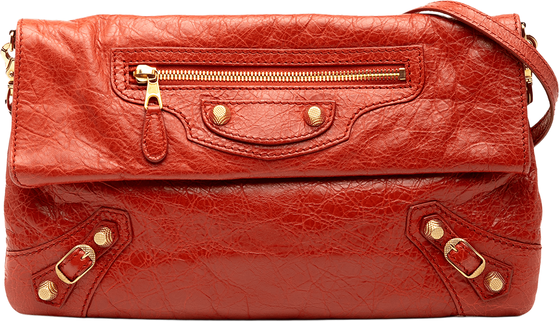 Balenciaga Lambskin Motocross Giant 12 Envelope Clutch With Strap, från Luxclusif, i färgen red.