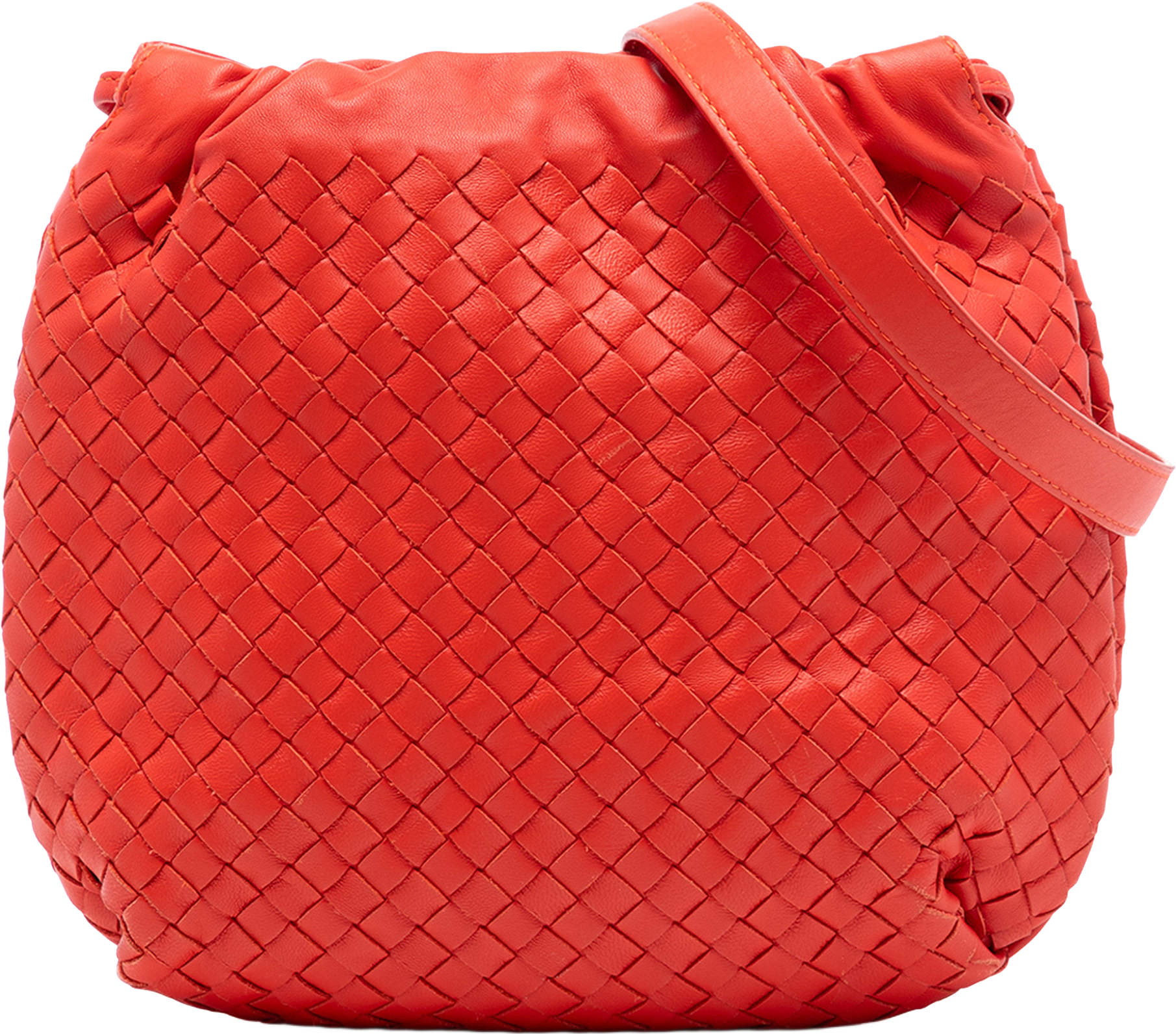 Bottega Veneta Nappa Intrecciato Drawstring Crossbody, från Luxclusif, i färgen red orange.