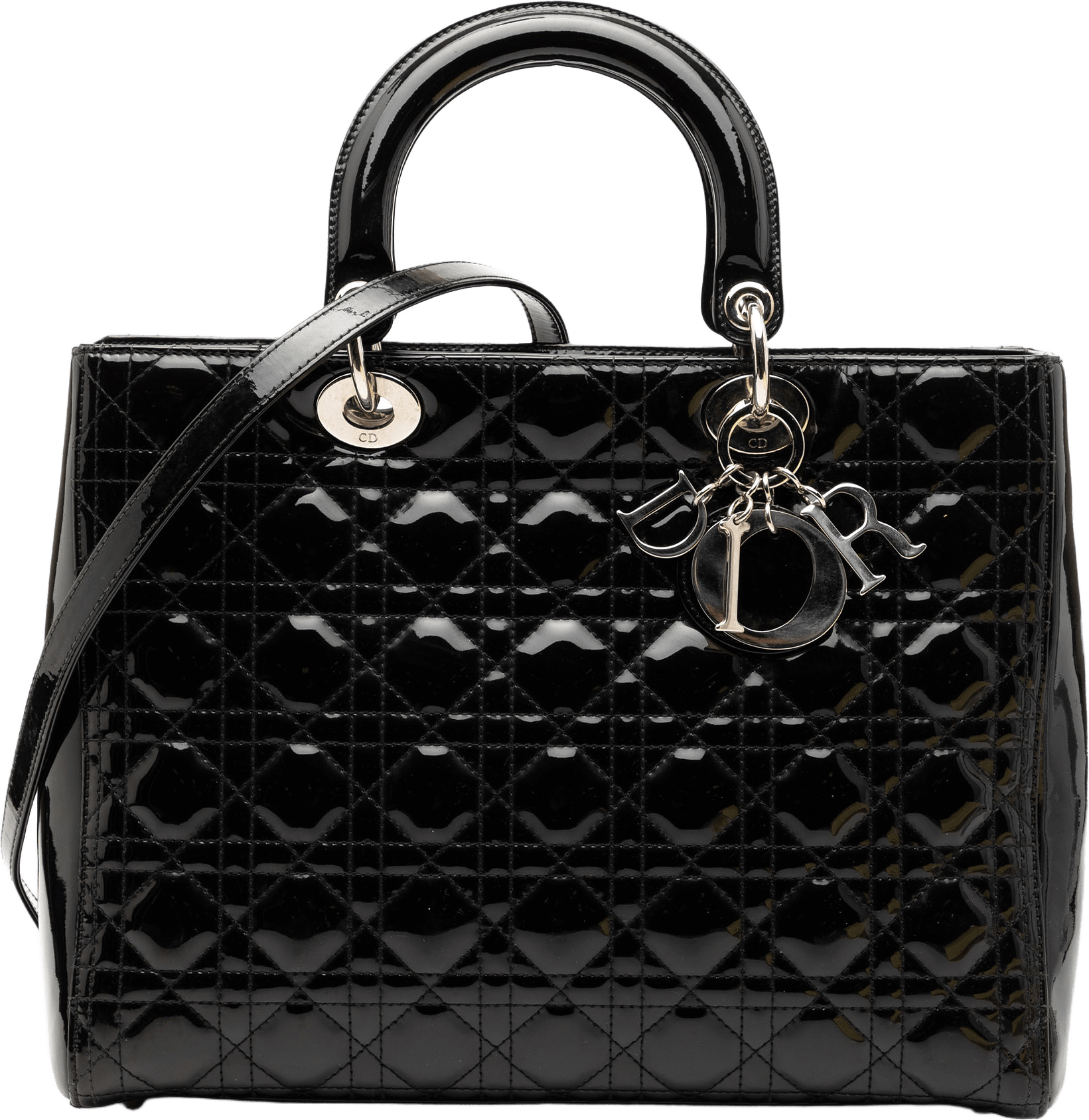 Dior Large Patent Cannage Lady Dior, från Luxclusif, i färgen black.