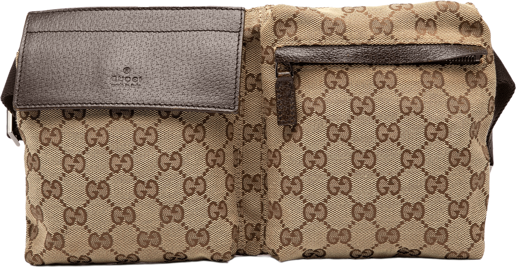 Gucci Gg Canvas Double Pocket Belt Bag, från Luxclusif, i färgen beige.