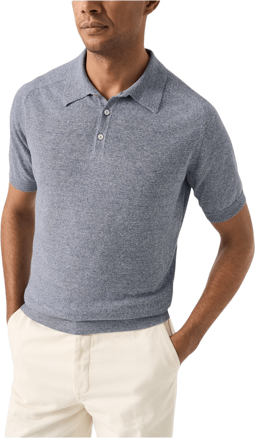 Finstickad Piké I Bomull/linne, från Eton, i färgen dark blue.