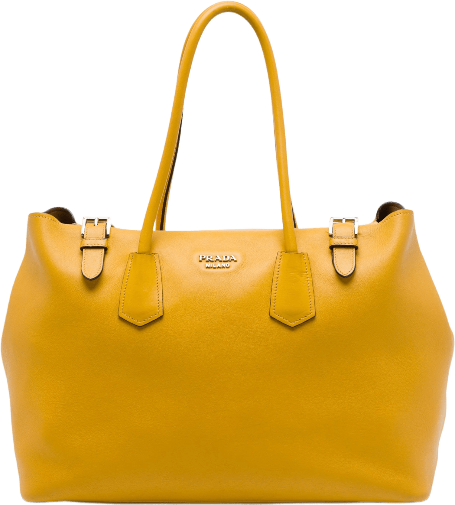 Prada City Calf Leather Buckle Tote, från Luxclusif, i färgen gul.