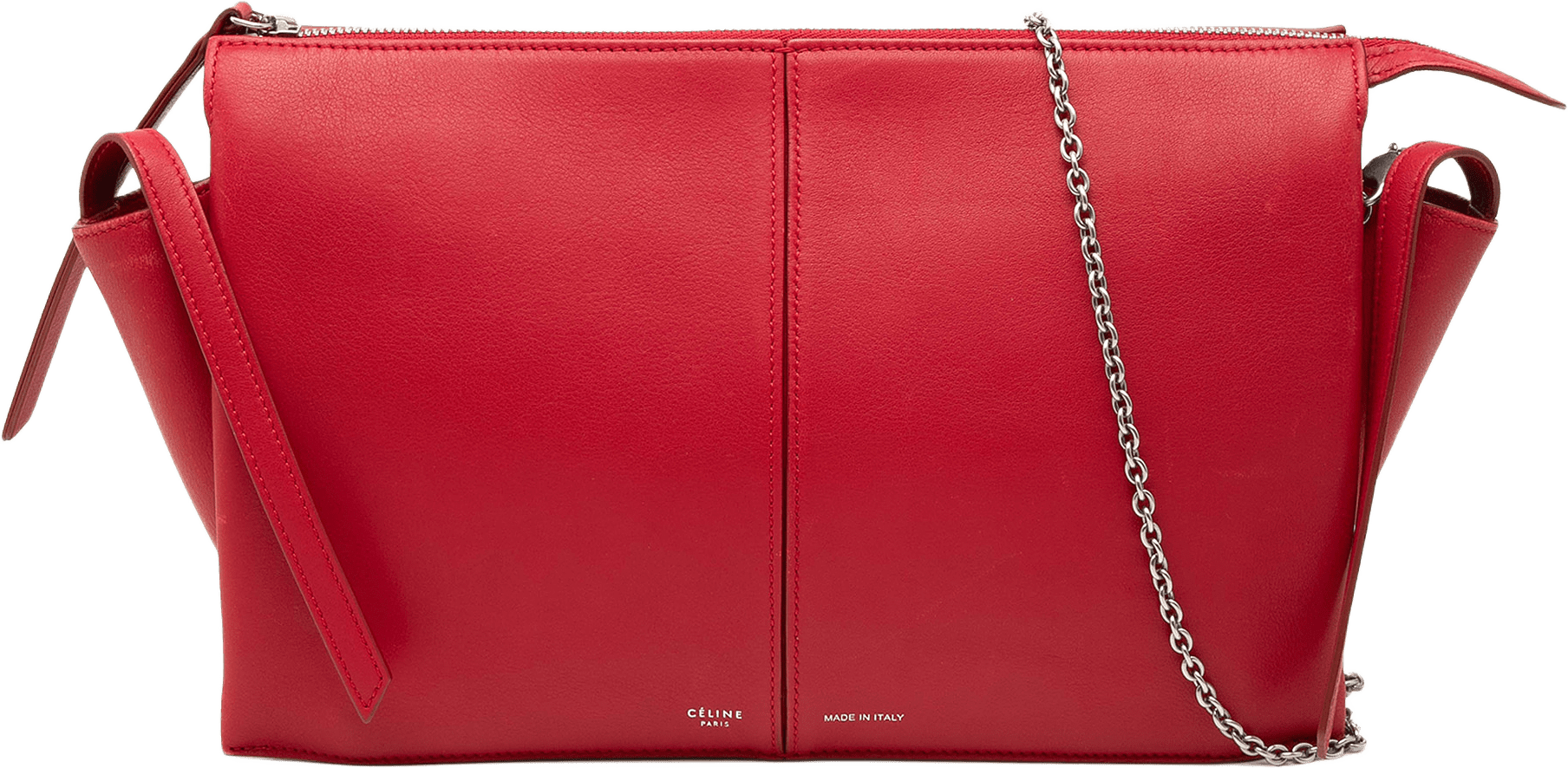 Celine Trifold Leather Clutch On Chain, från Luxclusif, i färgen red.