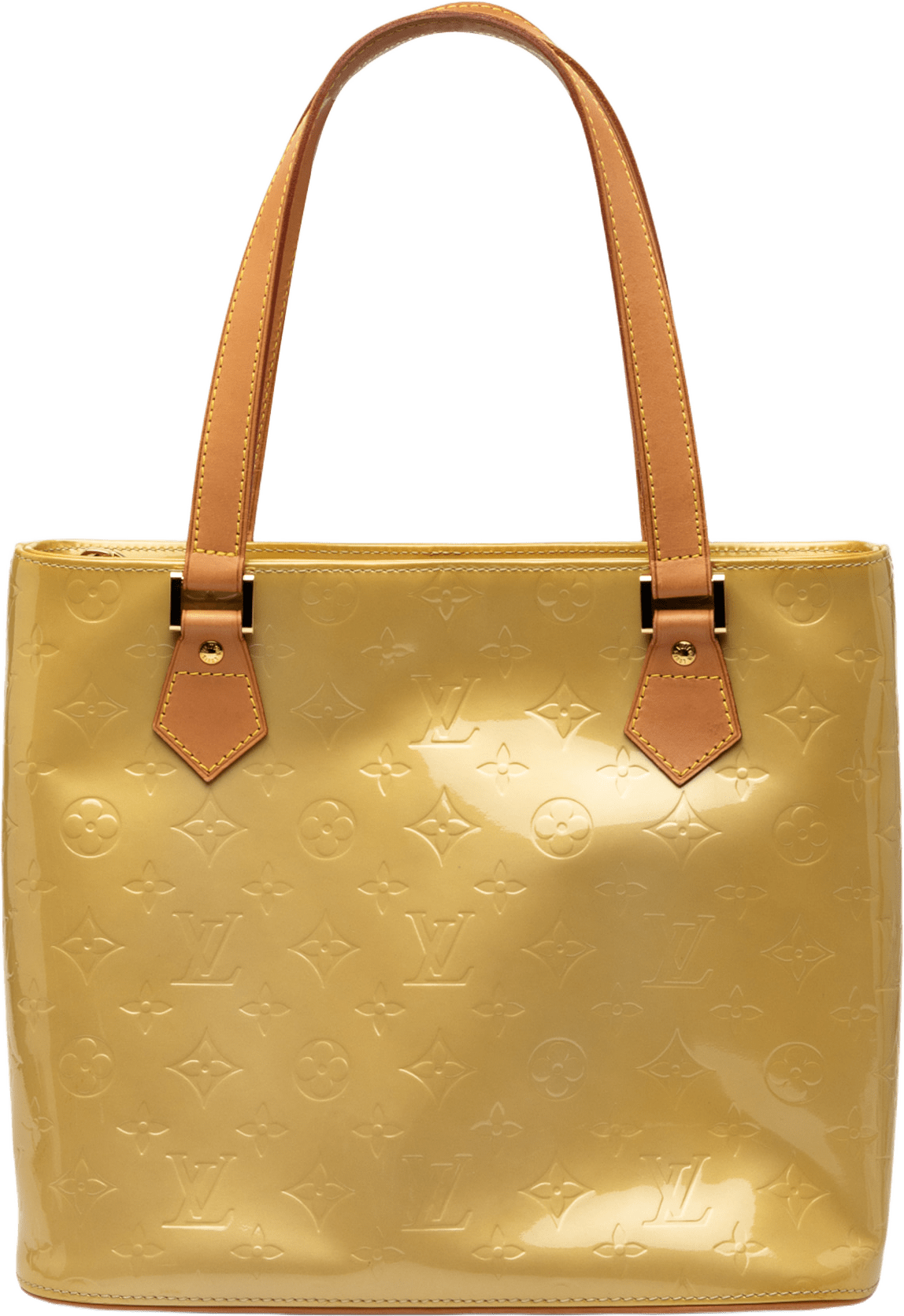 Louis Vuitton Monogram Vernis Houston, från Luxclusif, i färgen light yellow.
