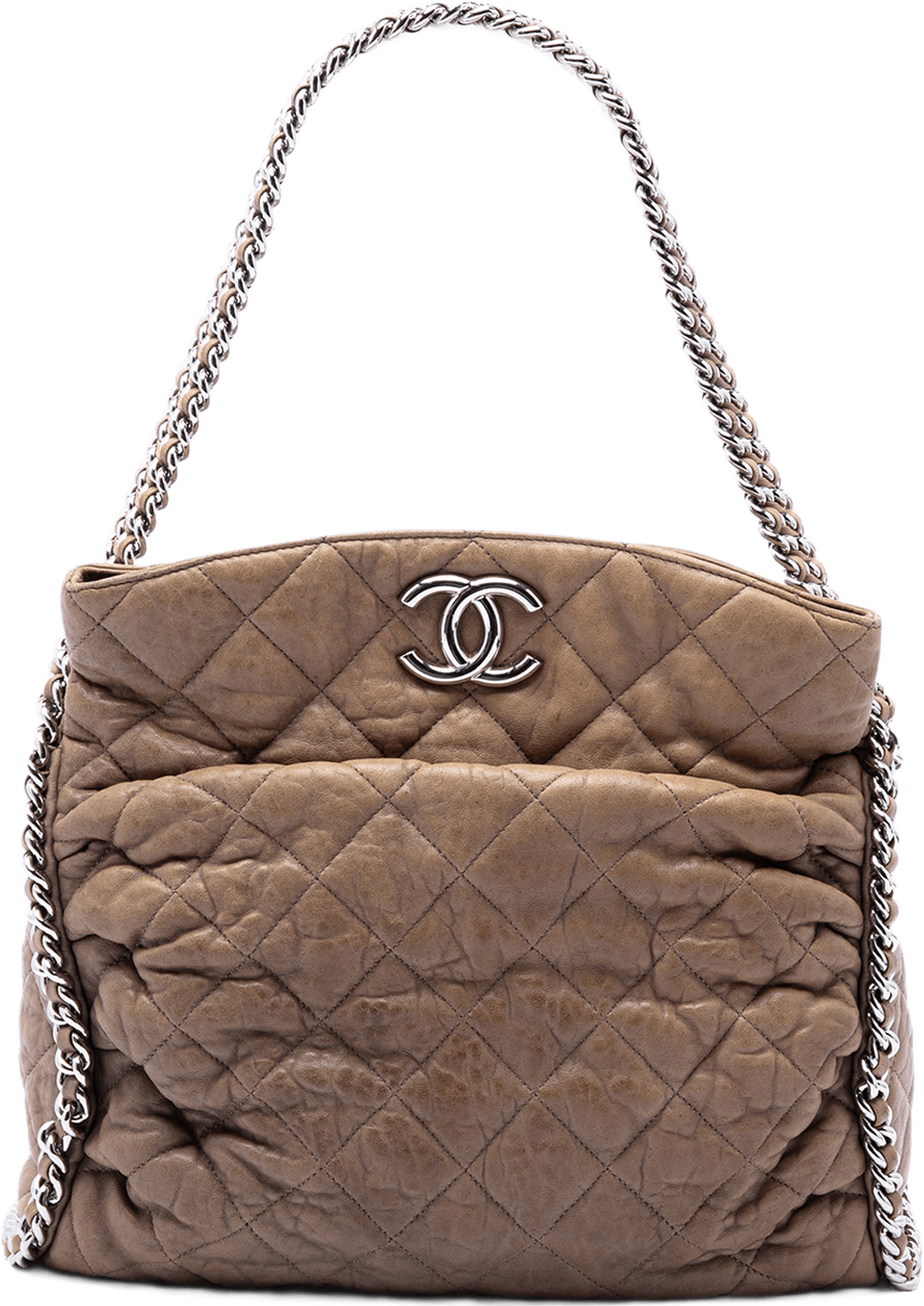 Chanel Quilted Washed Lambskin Chain Around Hobo, från Luxclusif, i färgen brun.
