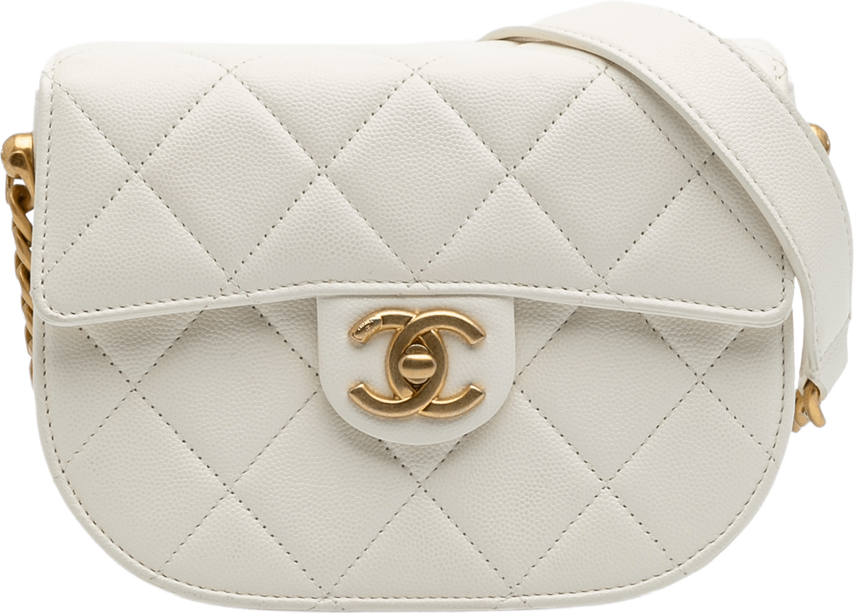 Chanel Cc Quilted Lambskin Round Moon Messenger Flap, från Luxclusif, i färgen vit.