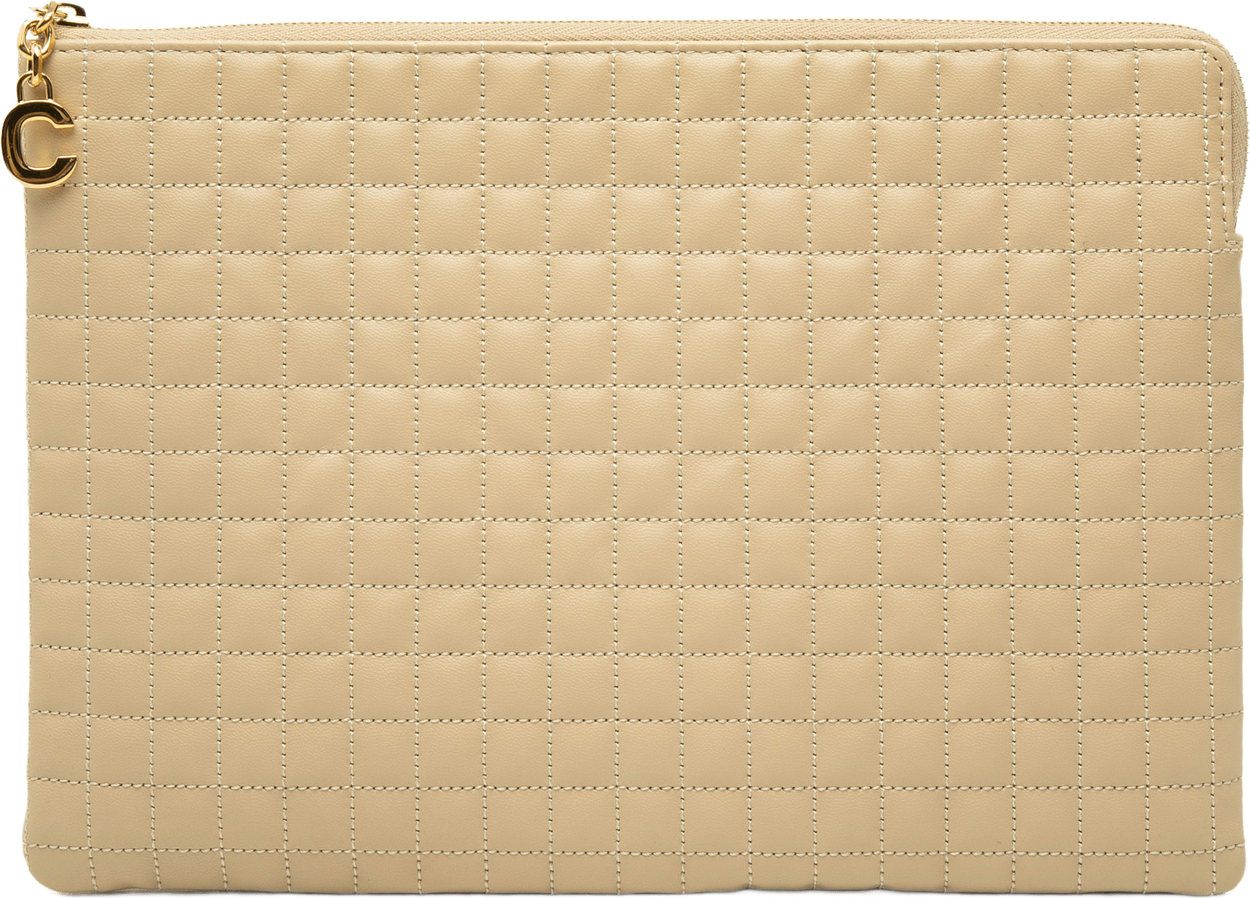 Celine Quilted Calfskin C Charm Clutch, från Luxclusif, i färgen beige.