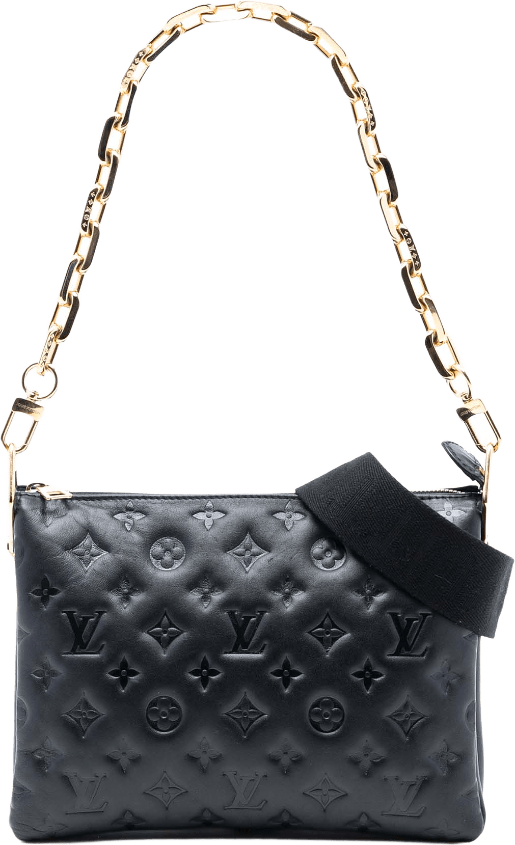 Louis Vuitton Monogram Embossed Puffy Lambskin Coussin Pm, från Luxclusif, i färgen black.
