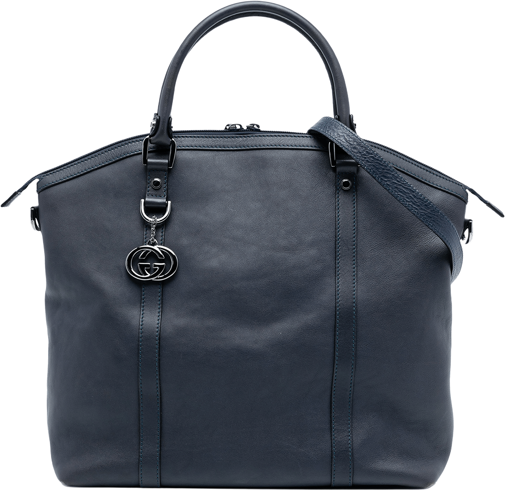Gucci Large Leather Charm Dome Satchel, från Luxclusif, i färgen navy.