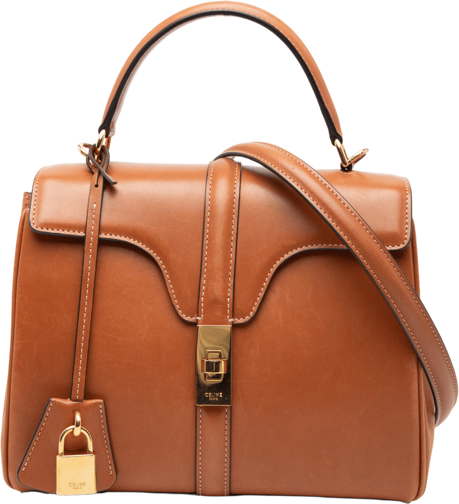 Celine Small Leather 16 Satchel, från Luxclusif, i färgen brown.