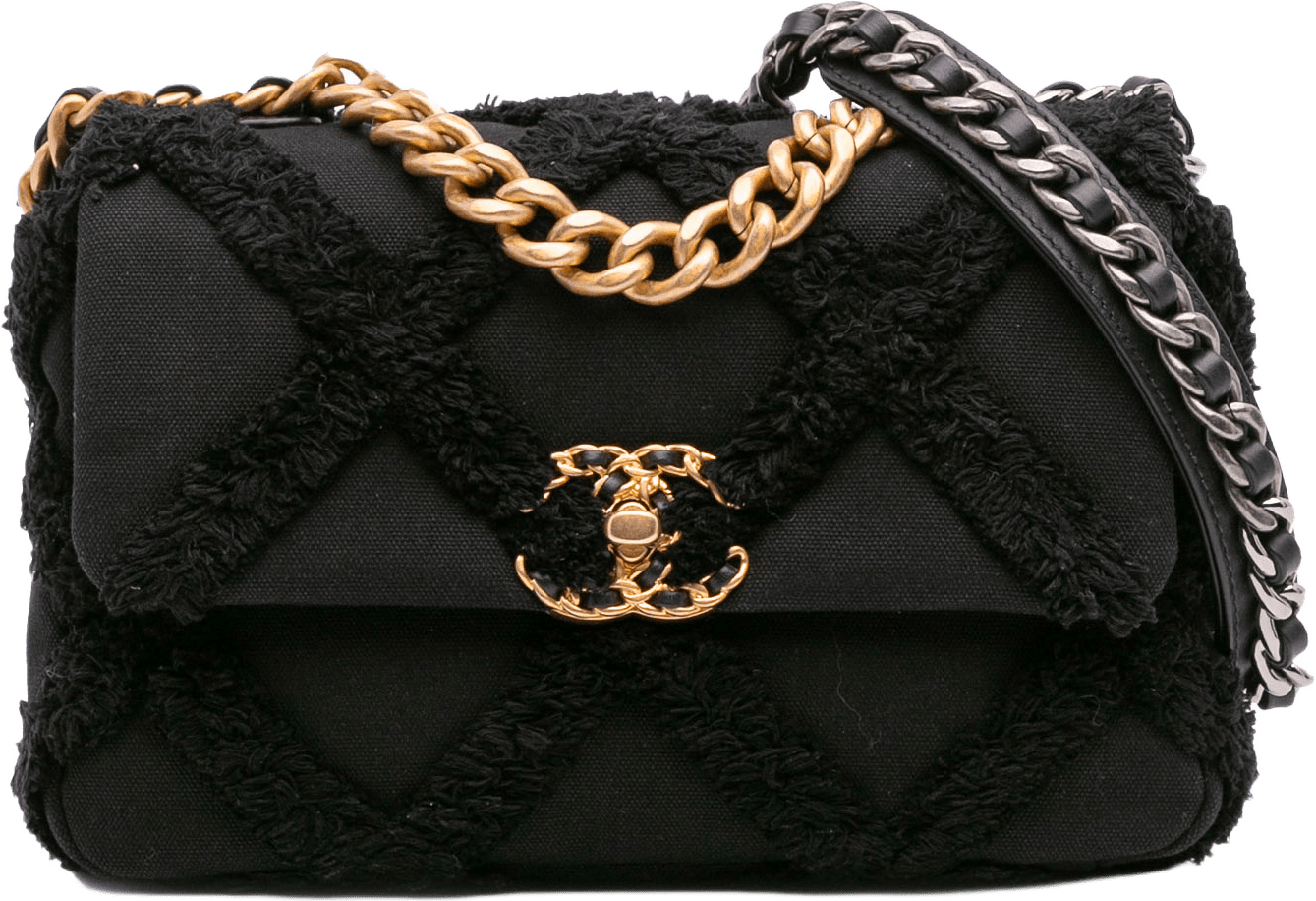 Chanel Medium Canvas And Cotton 19 Flap, från Luxclusif, i färgen black.