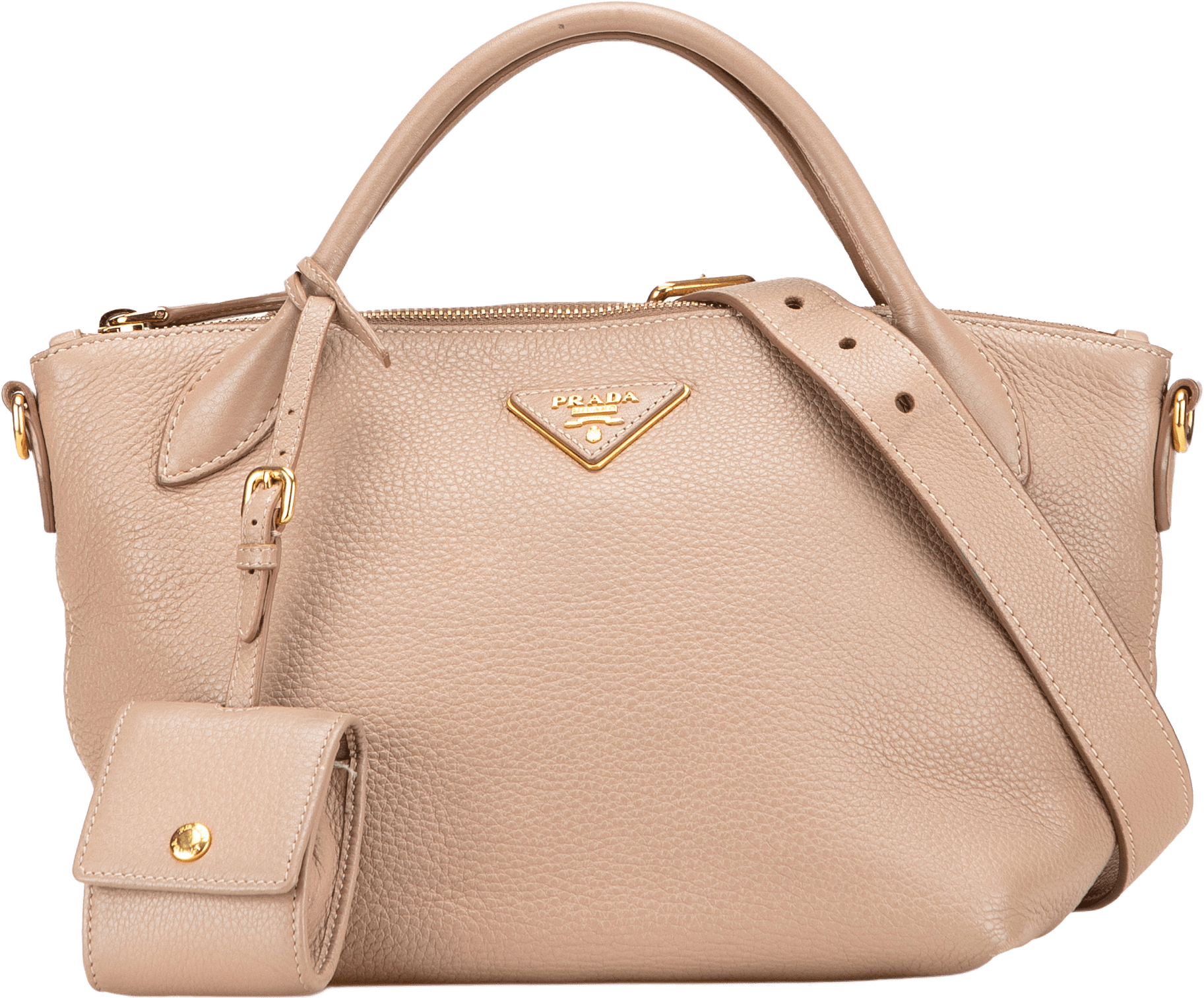 Prada Vitello Daino Zip Top Satchel, från Luxclusif, i färgen beige.