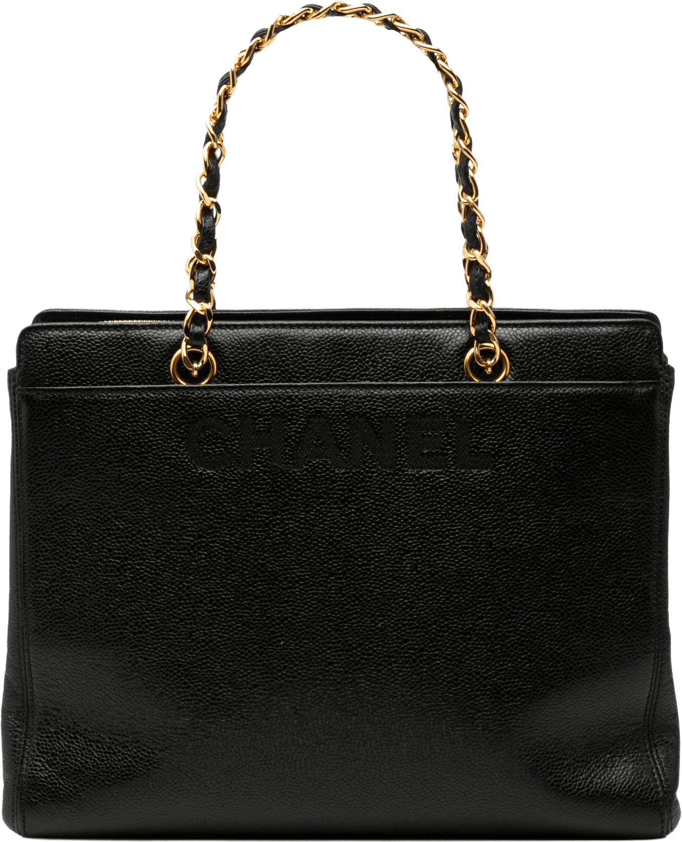 Chanel Caviar Logo Chain Tote, från Luxclusif, i färgen black.