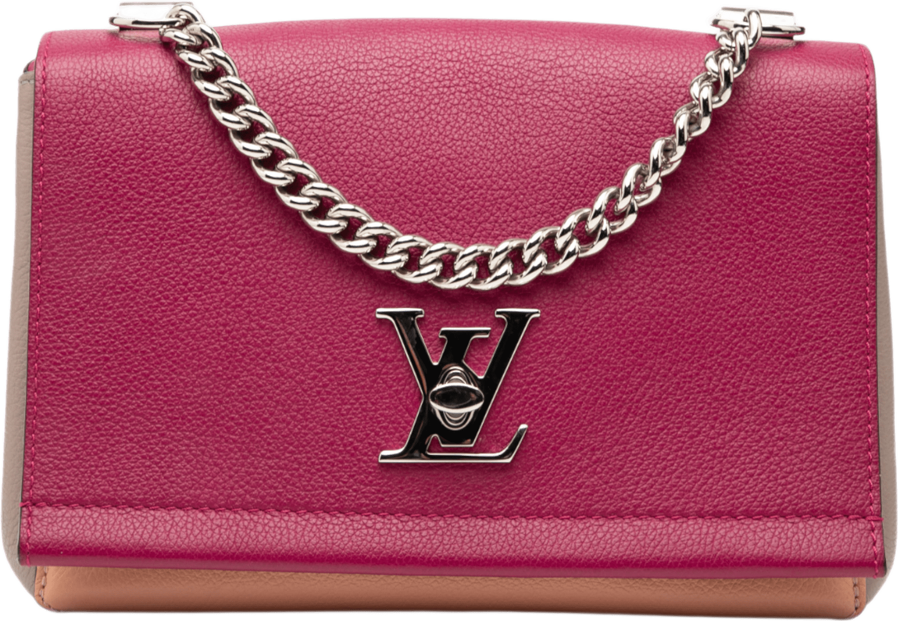 Louis Vuitton Tricolor Leather Lockme Ii Bb, från Luxclusif, i färgen magenta.