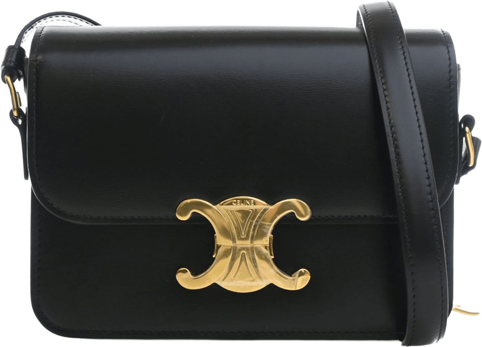 Celine Teen Shiny Calfskin Triomphe Crossbody, från Luxclusif, i färgen black.