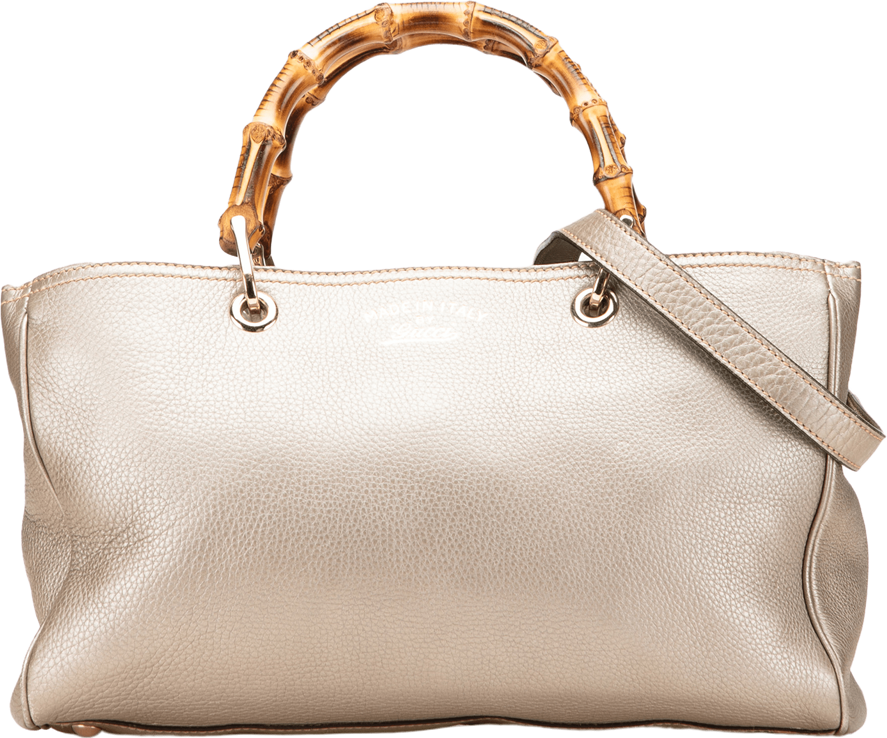 Gucci Medium Calfskin Bamboo Shopper Satchel, från Luxclusif, i färgen gold.