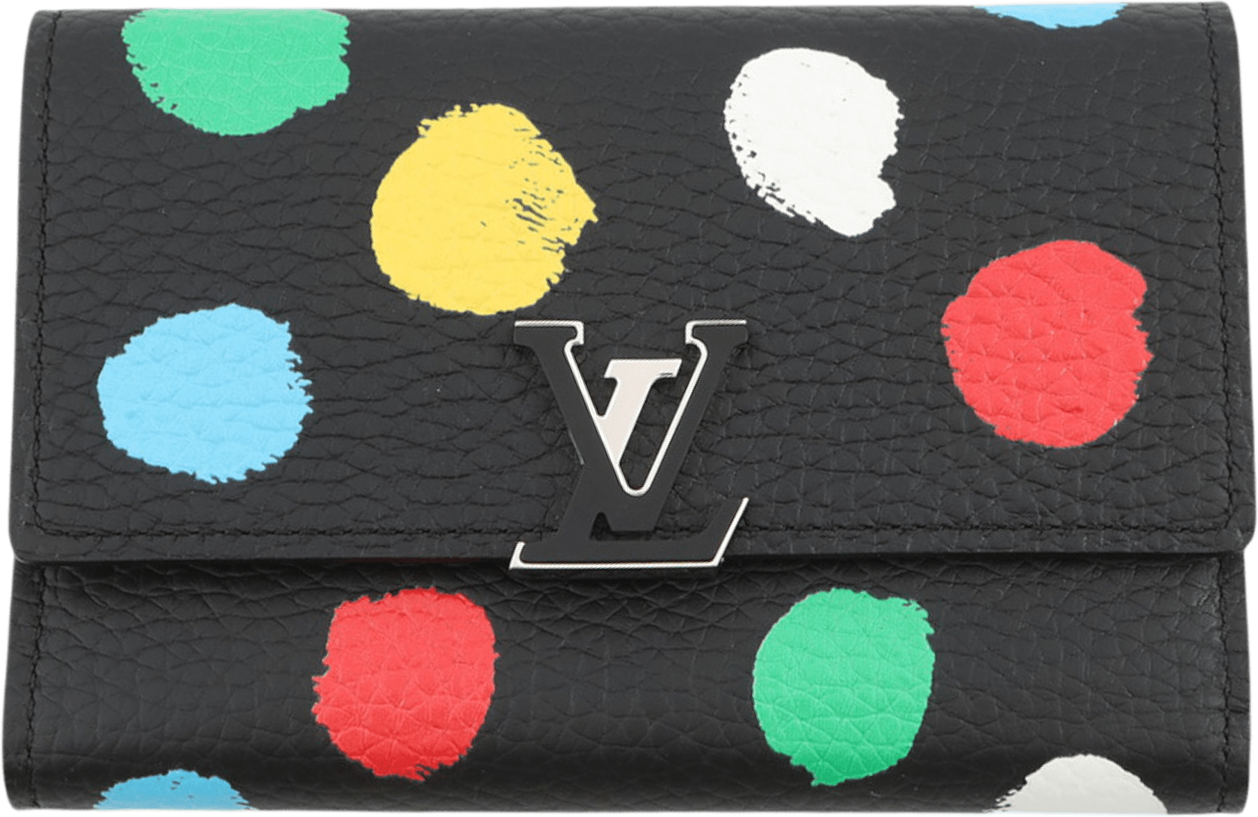 Louis Vuitton Yayoi Kusama Taurillon Capucines Compact Wallet, från Luxclusif, i färgen svart.